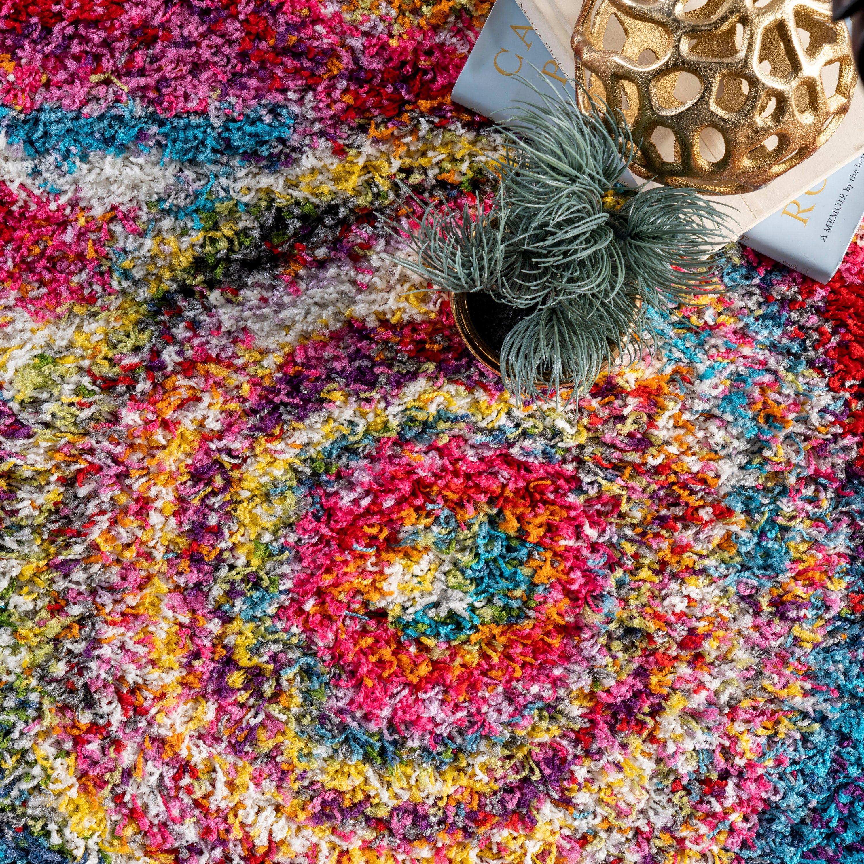 Nuloom Kindra Bohemian Circles Shag Area Rug, Runner 2' 6" x 6', Multicolored