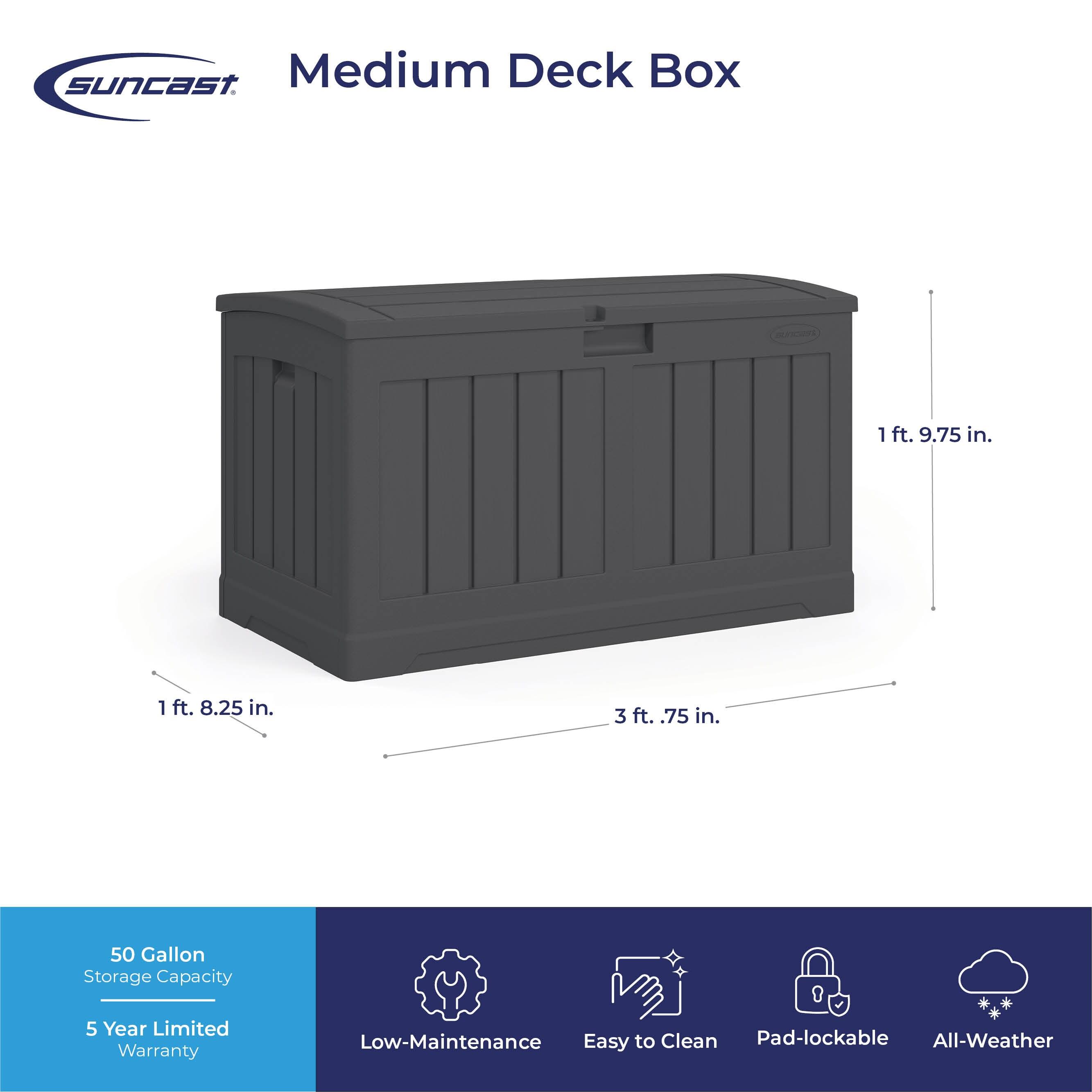 Suncast Suncast 50 Gallon Plastic Deck Box with Molded Lockable Feature for Home, Gray