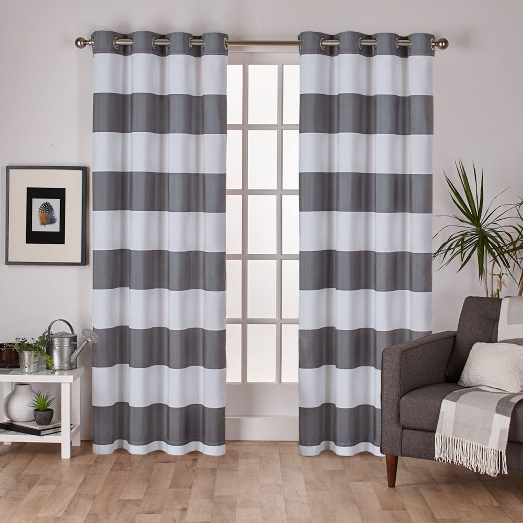 Set of 2 84"x54" Surfside Cotton Cabana Stripe Light Filtering Window Curtain Panel Dark Gray - Exclusive Home: Striped Drapes, Grommet Top