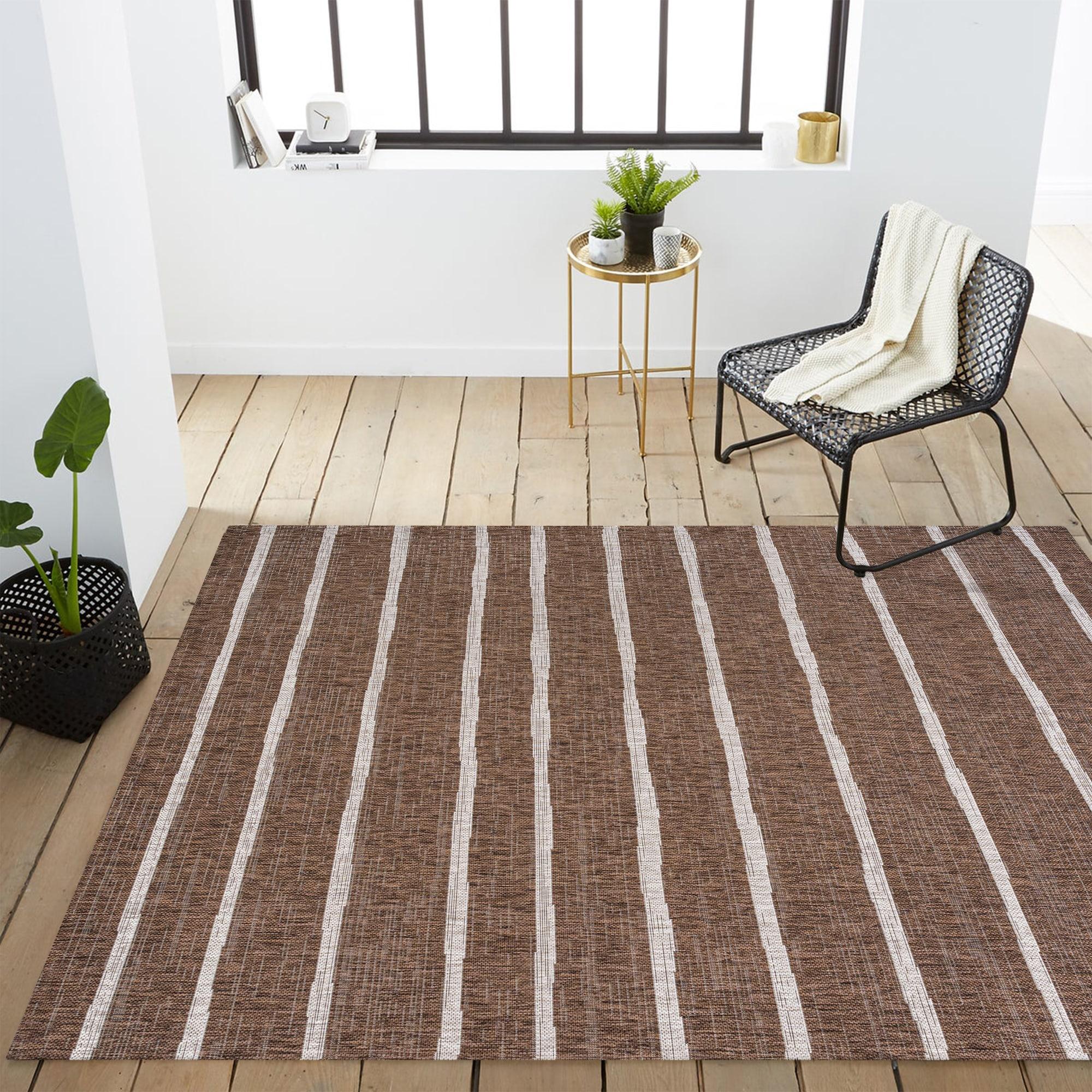 4'x6' Colonia Berber Stripe Indoor/Outdoor Area Rug, Brown/Beige - JONATHAN Y