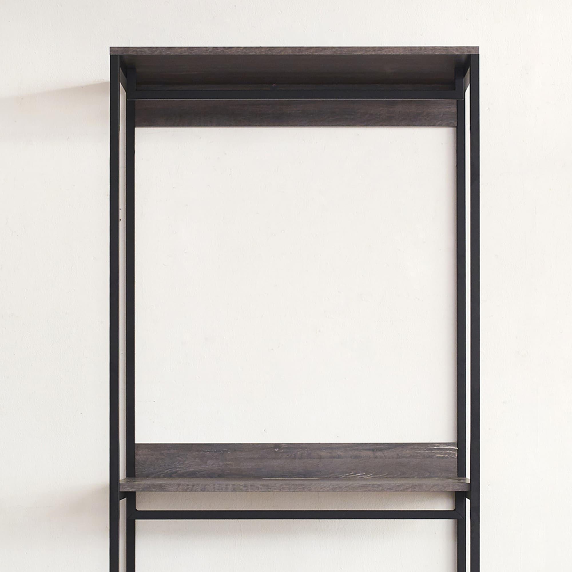 AndMakers Monica Farmhouse Industrial Wood Walk-in Closet with Two Shelves in Rustic Gray