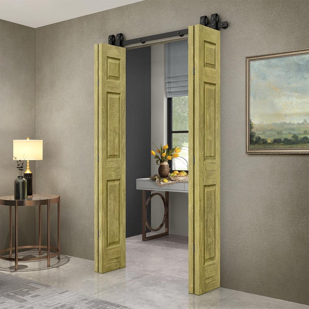 Calhome Paneled MDF Composite Double Bifold Barn Doors with Installation Hardware Kit
