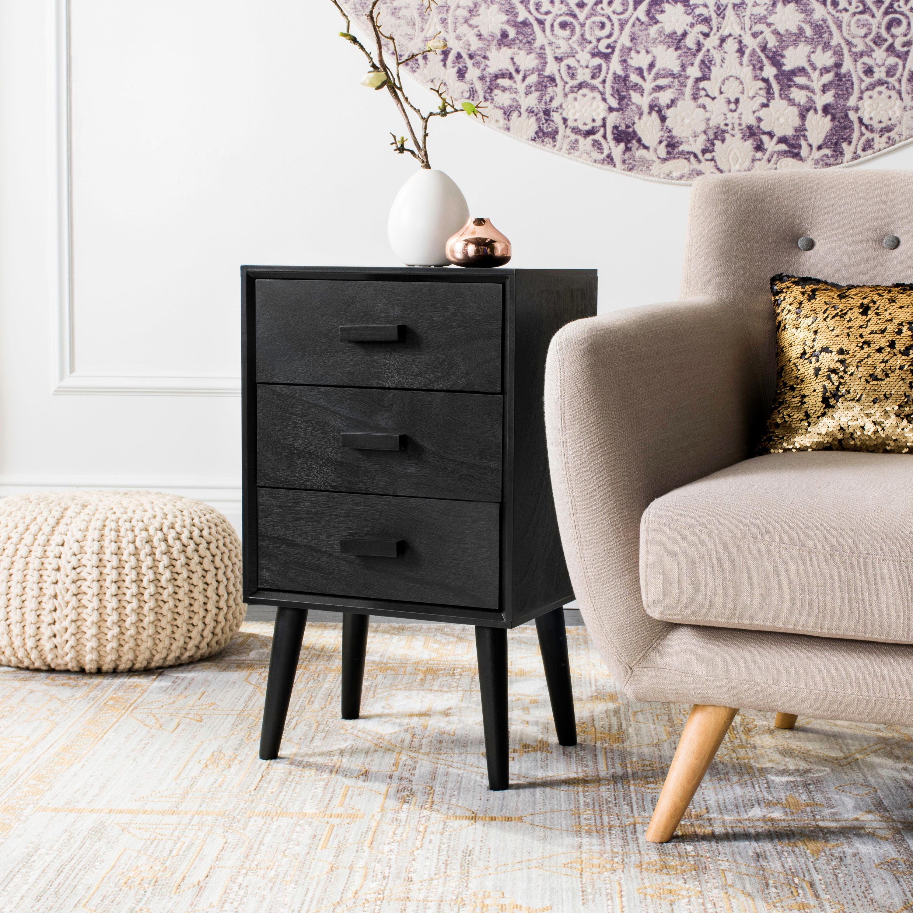 Pomona 3 Drawer Accent Table - Black - Safavieh.