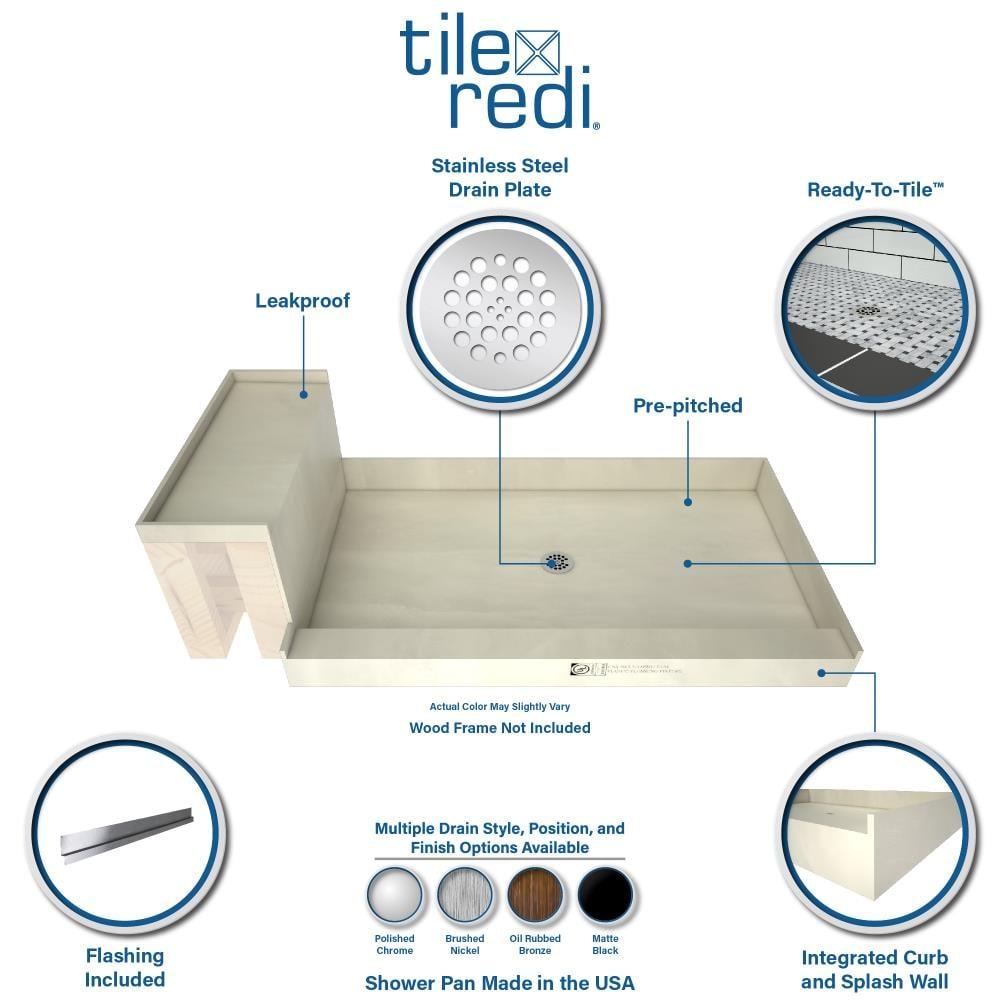 Tile Redi Base'N Bench Single Threshold Shower Base with Bench and Drain Plate