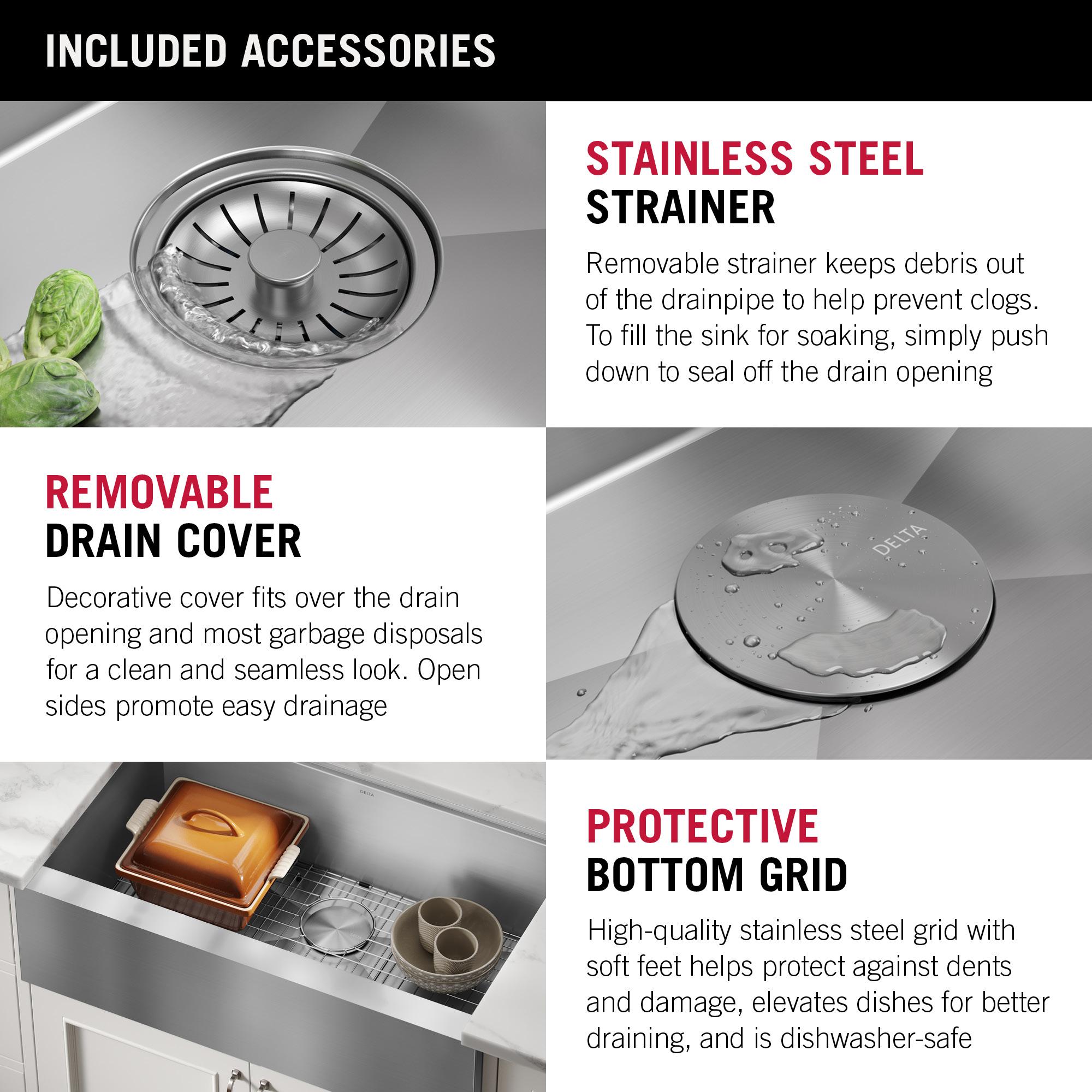 Delta Rivet™ 33" L Workstation Farmhouse Apron Front Kitchen Sink Undermount 16 Gauge Stainless Steel Single Bowl