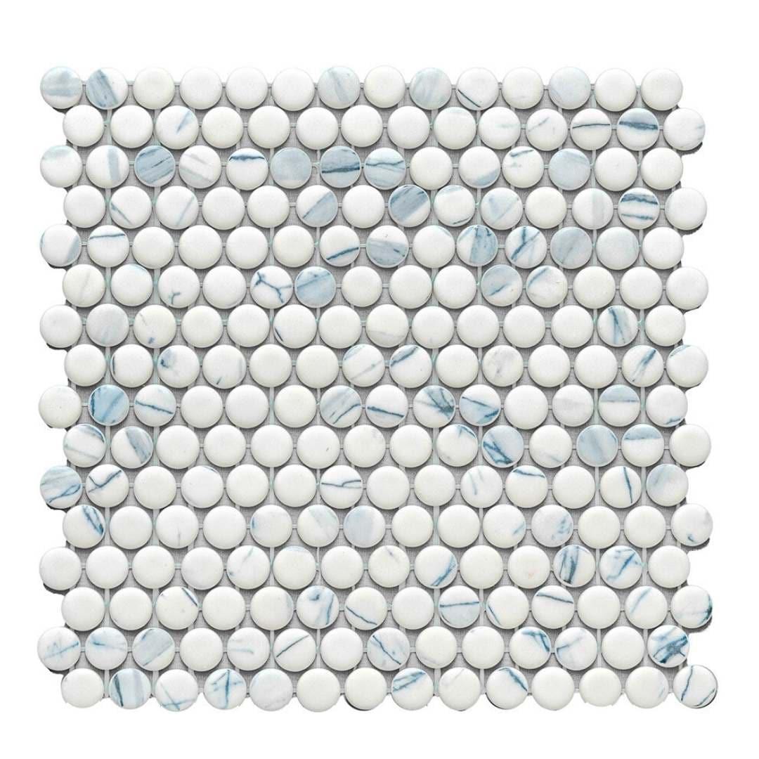 The Tile Life Eterna Penny 12" x 12" Calacatta Blue Glass Floor and Backsplash Wall Tile, 4x4 Sample