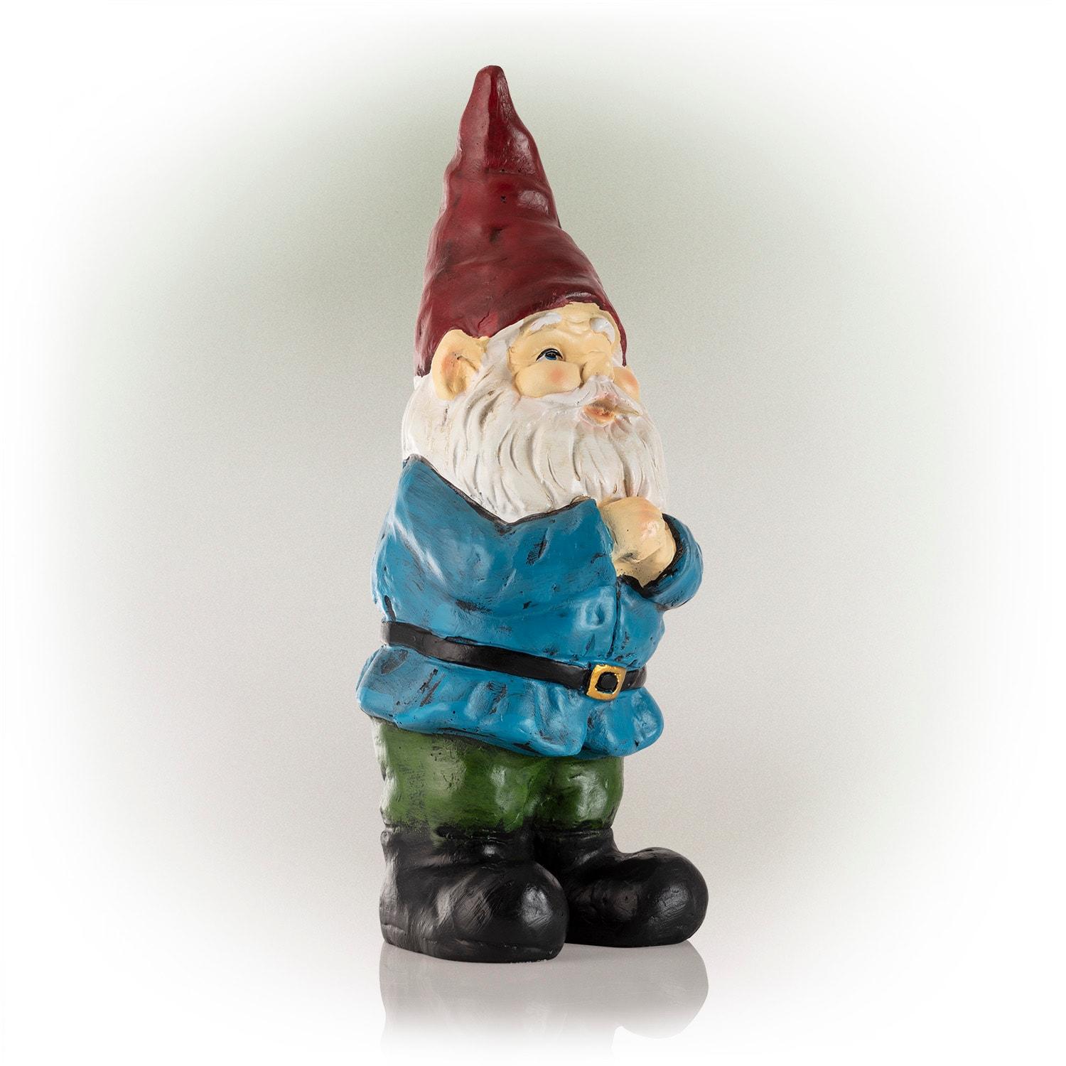 12" Polyresin Bearded Garden Gnome Statue With Red Hat - Alpine Corporation: Outdoor Lawn Decor, Solar Lighting Feature