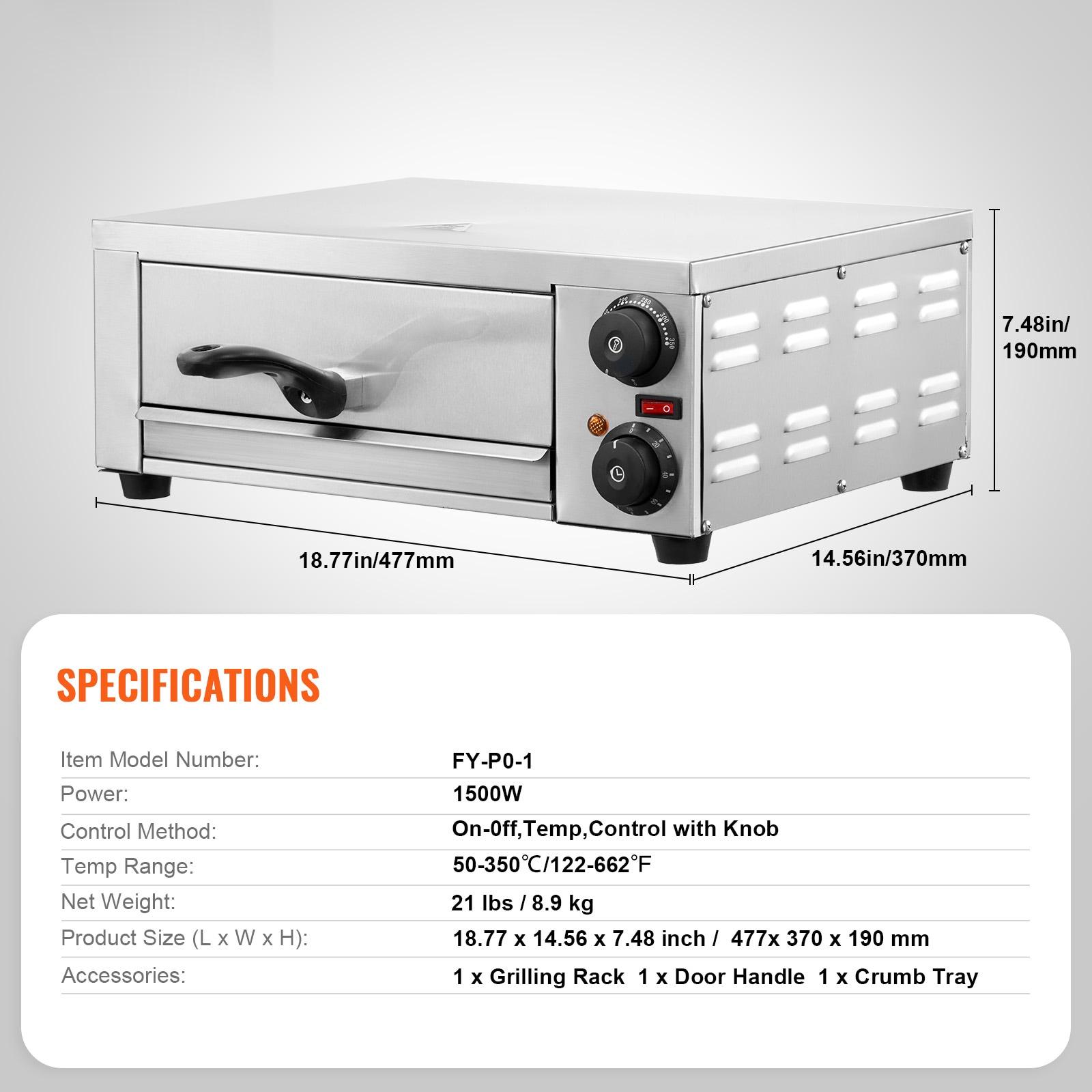 VEVOR Electric Pizza Oven for Countertops, 12-inch, 1500W, with Temp Control & 0-120 Min Timer, Even Baking Technology & Easy Clean Crumb Tray
