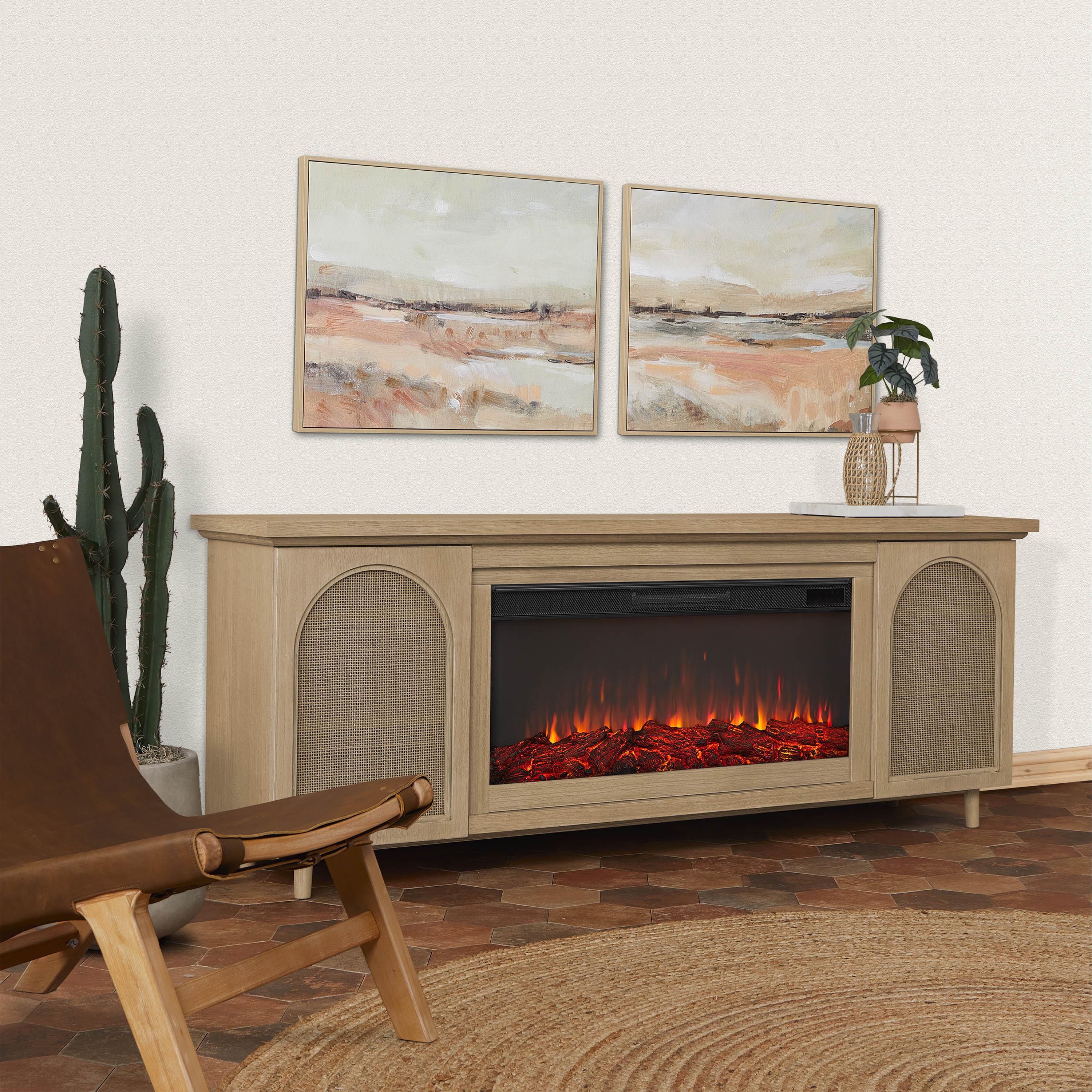 Dahlia 76" Landscape Electric Fireplace Tv Stand In White Oak