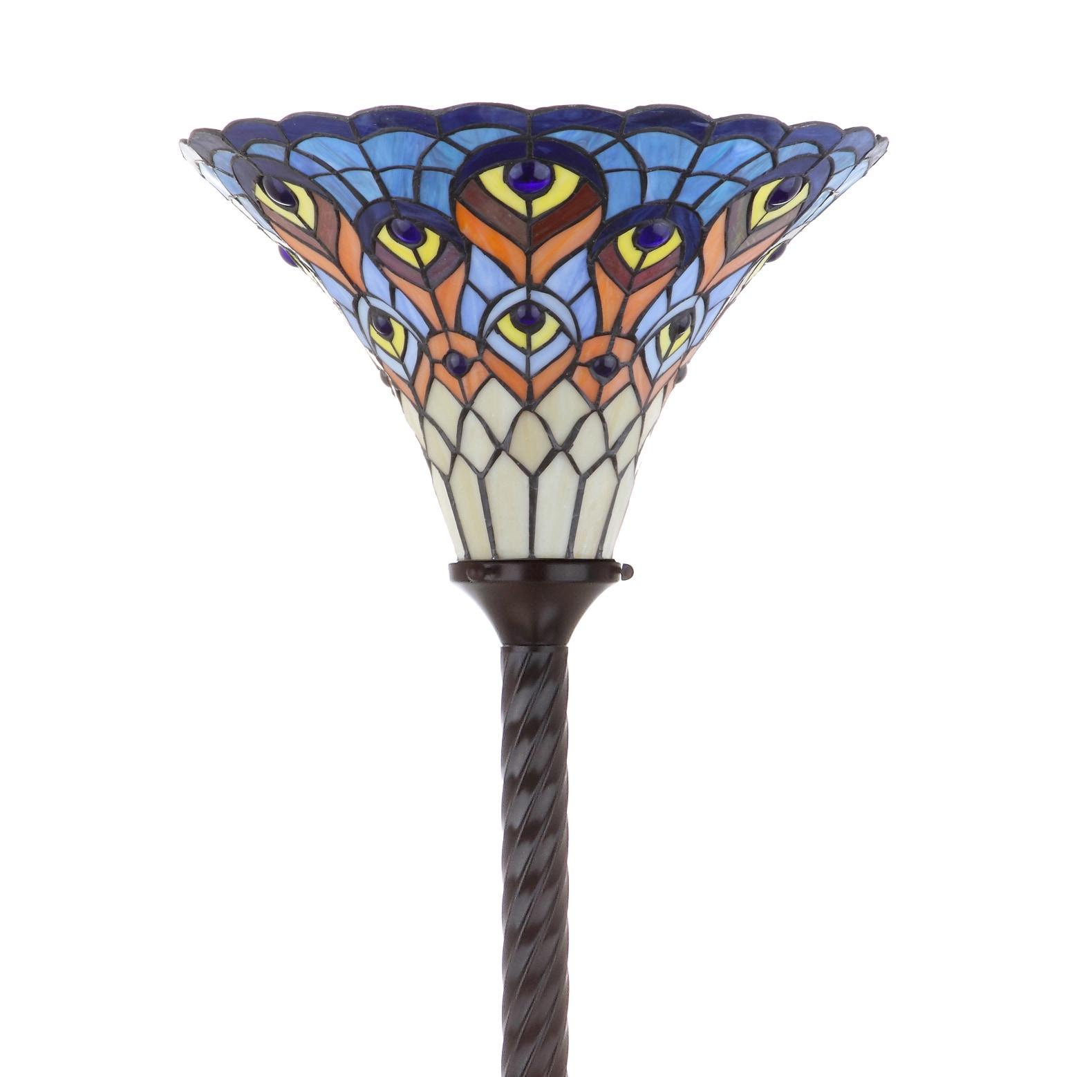 JONATHAN Y JYL8006A Peacock Tiffany-Style 70" Torchiere LED Floor Lamp, Traditional for living room, dinning room, bedroom, office Bulb Included, Bronze