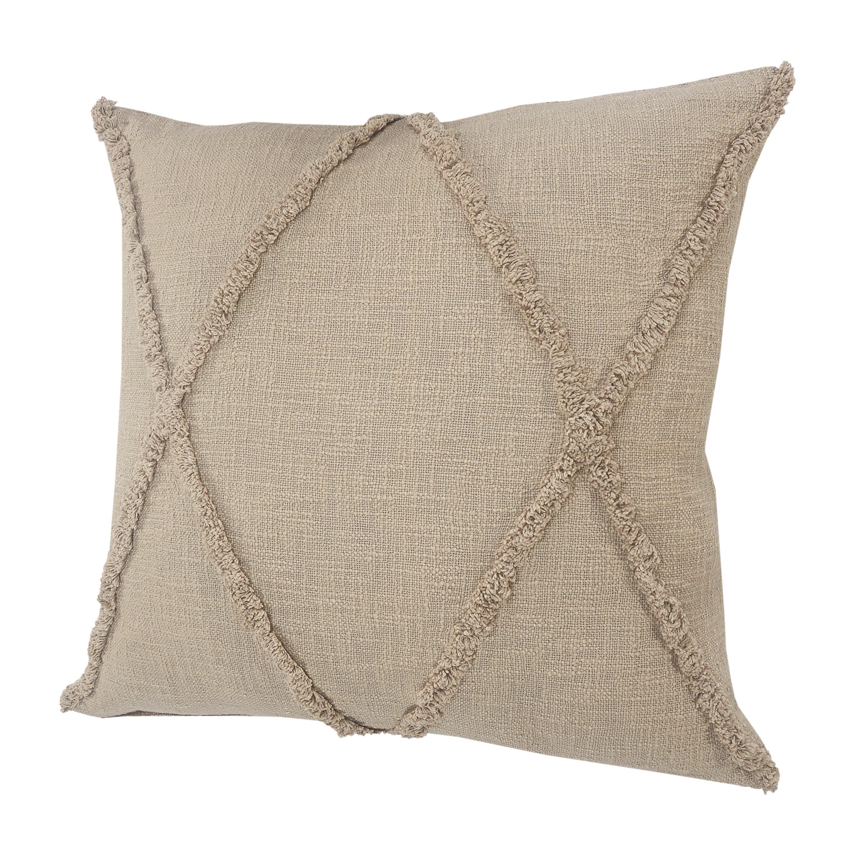 Woven Paths Sara 20" x 20" Taupe Shag Diamond Cotton Adult Decorative Throw Pillow