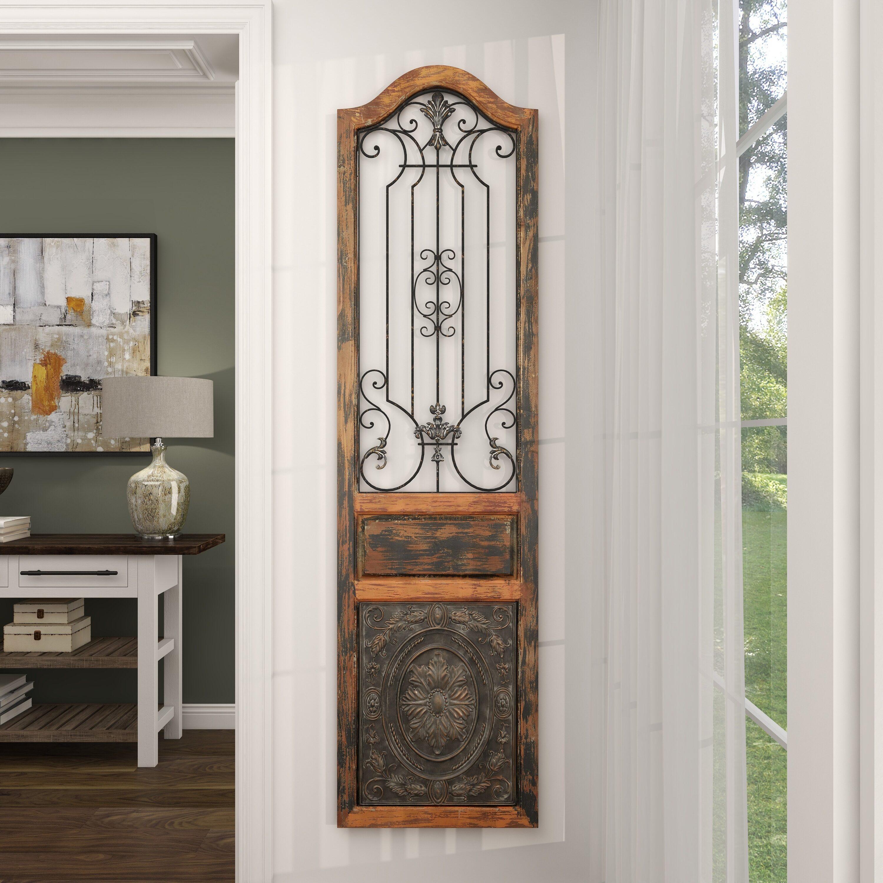 DecMode Decoración de Pared de Metal y Madera Inspirada en Puertas Arqueadas Rústicas 72" de Alto x 19 de Largo, Acabado en Marrón Desgastado con Carácter Orgánico