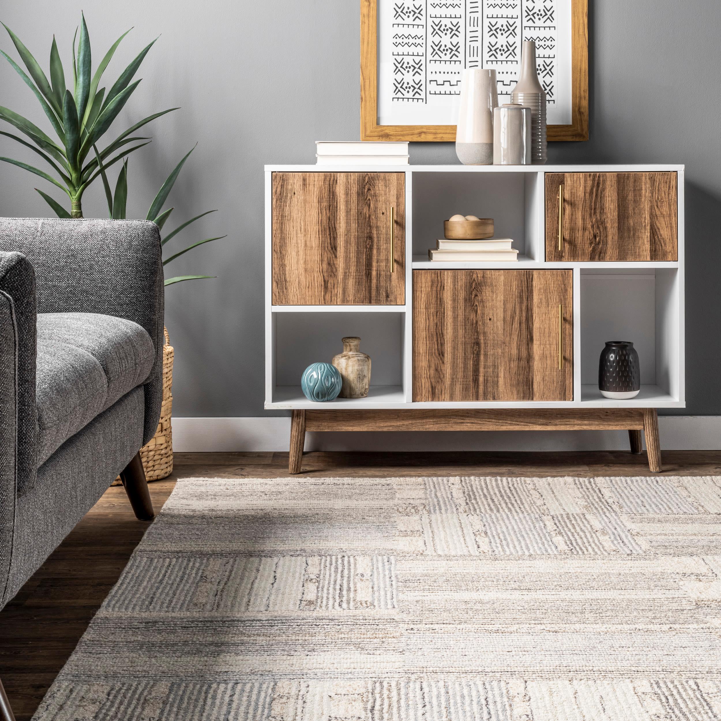 Nuloom Deco Striped Tile Wool Area Rug, 4' x 6', Light Grey