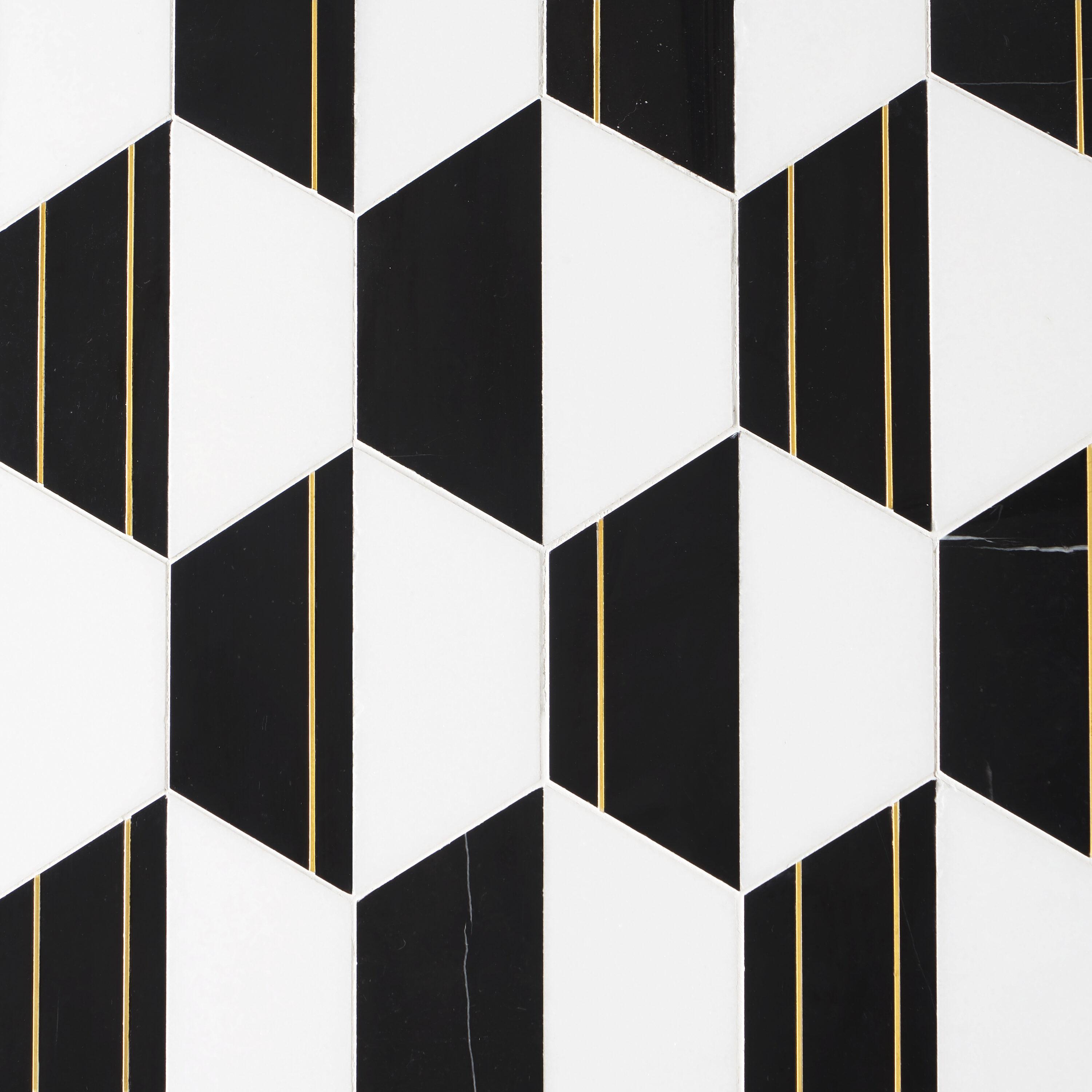 Meld 10.43" x 12.04" Marble and Brass Mosaic Hexagon Tile (0.87 Sq. Ft. / Sheet)