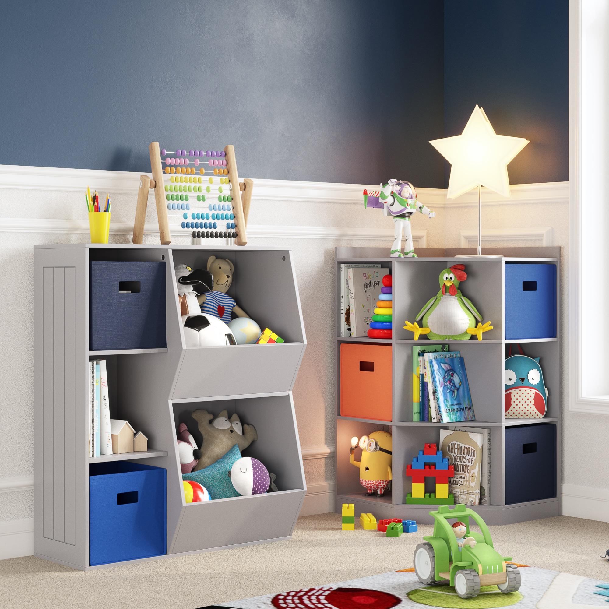 RiverRidge Kids Corner Playroom Cabinet with 6 Toy Storage Cubbies and 3 Angled Shelves