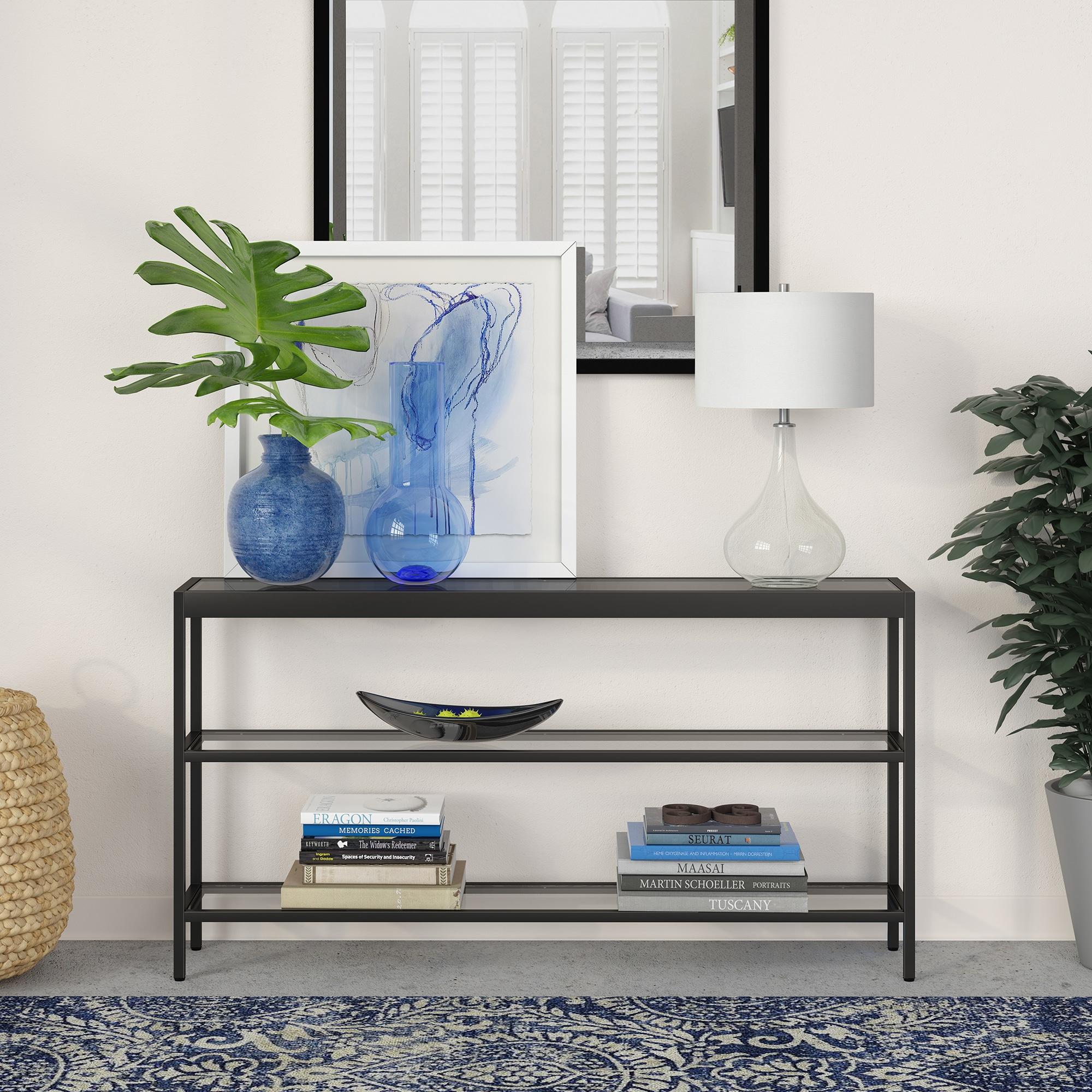 Evelyn&Zoe Alexis 55" Wide Rectangular Console Table, Blackened Bronze