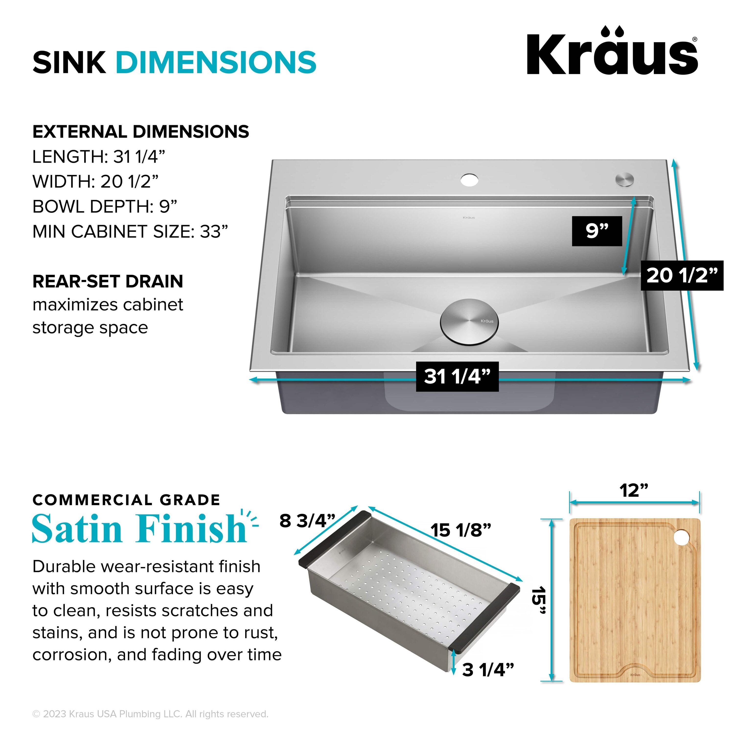 KRAUS Kore™ Workstation 32-inch L Drop-In Single Bowl Stainless Steel Kitchen Sink with Accessories (Pack of 5)