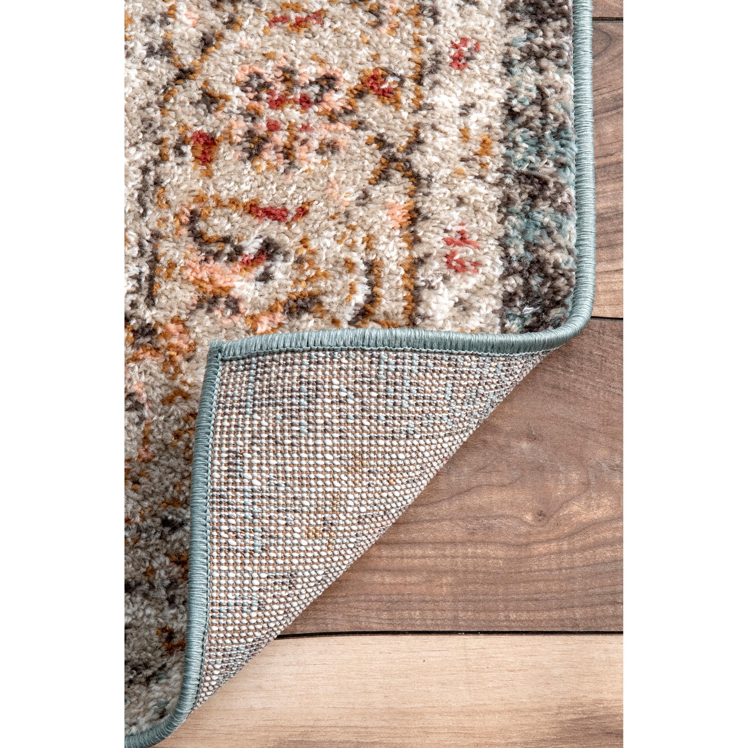 Nuloom 5 Round Justine Vintage Medallion Indoor Area Rug, Beige, Faded Persian Design, Stain Resistant, BedroomLiving Room, Kitchen,