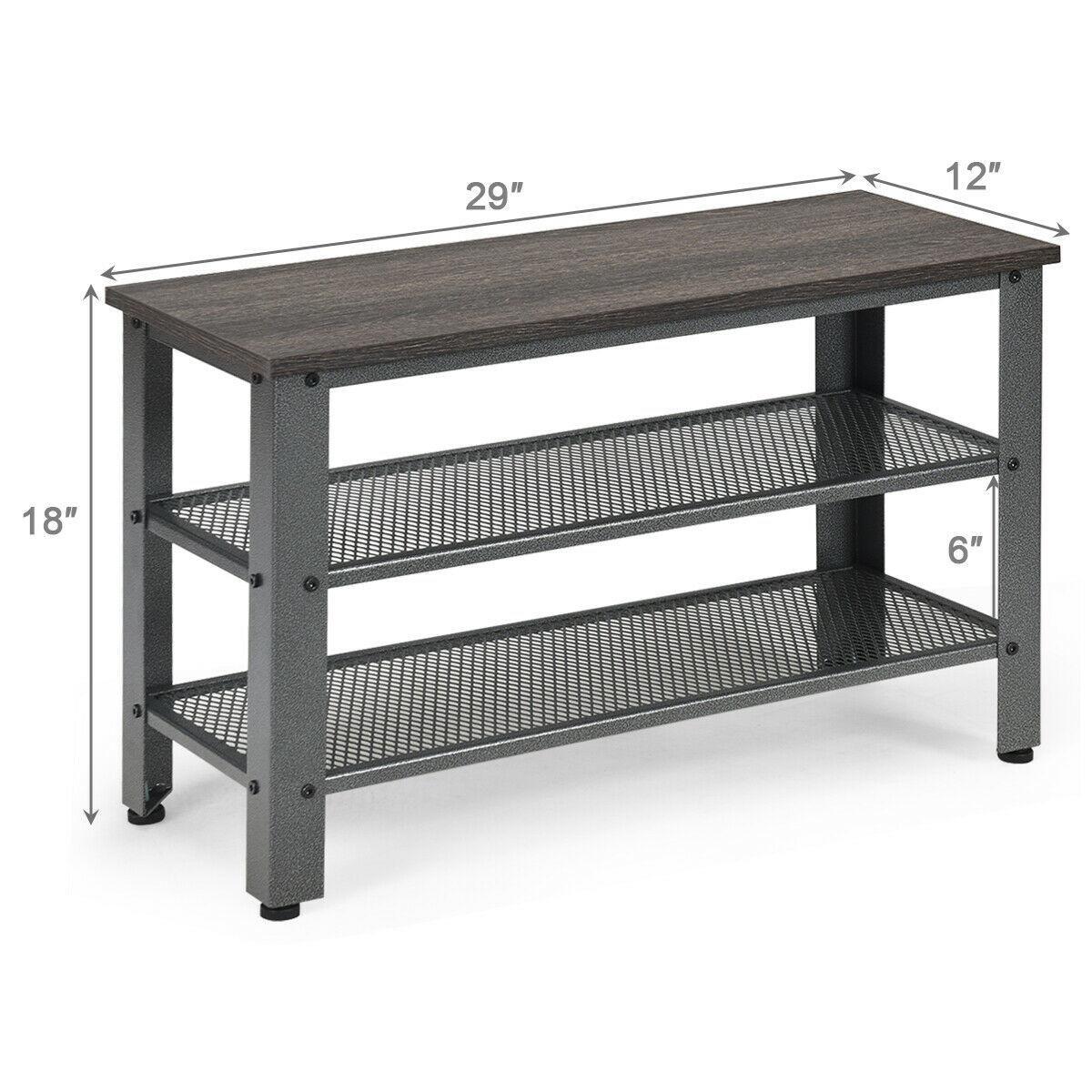 Tangkula 3-Tier Industrial Shoe Rack Entryway Bench with Mesh Storage Shelf