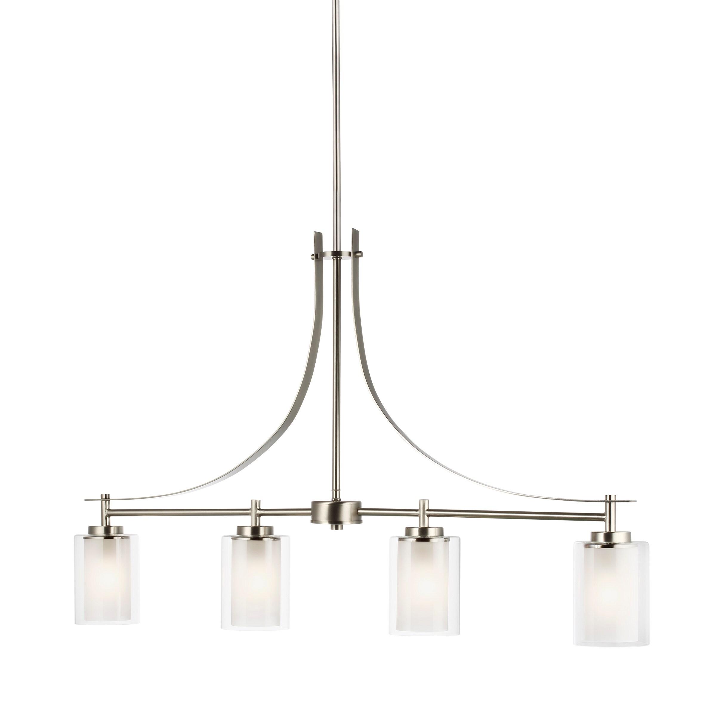 Elmwood Park 4-Light Brushed Nickel Hanging Dining Room Island Pendant with Satin Etched Glass Shades
