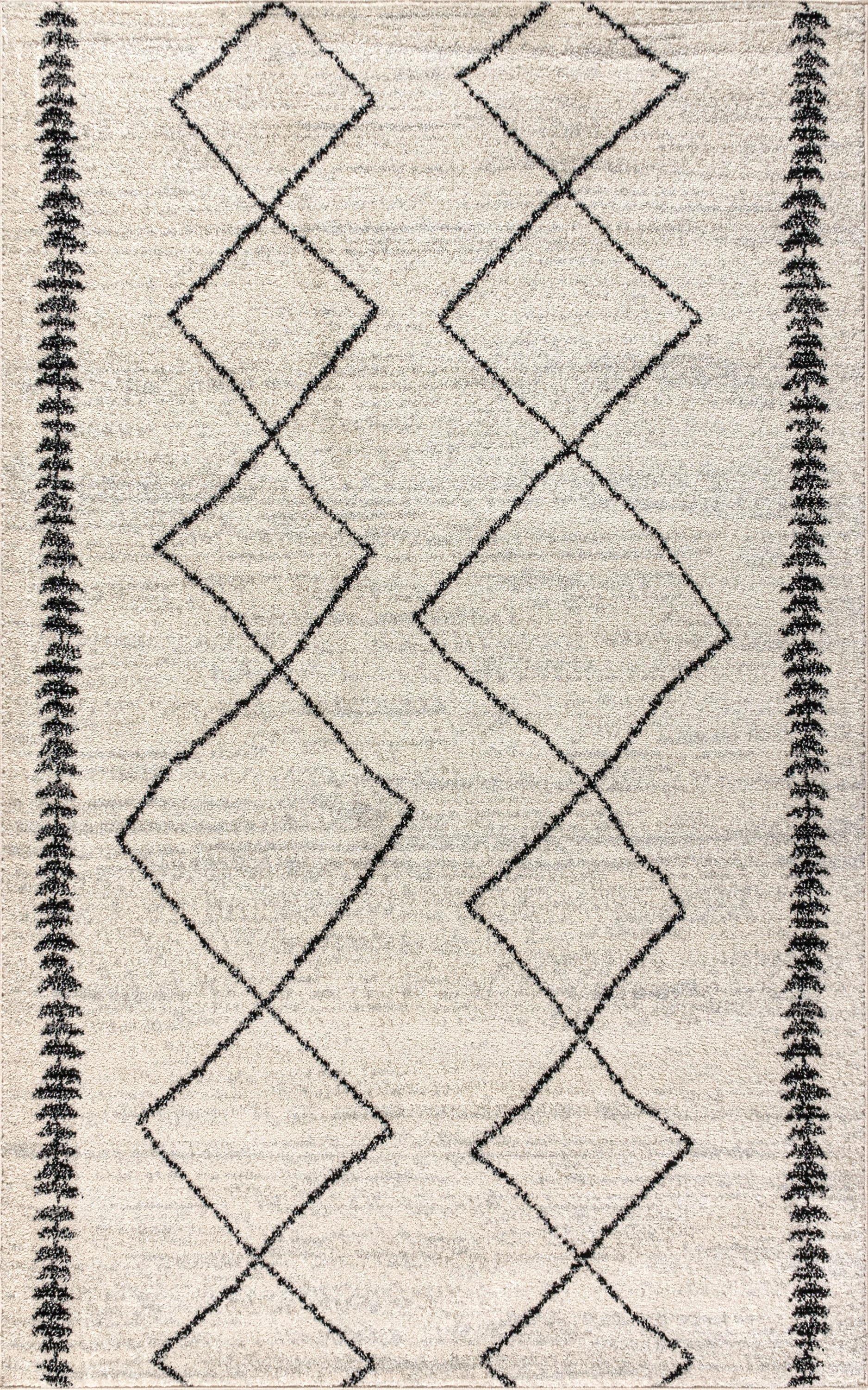 4'x6' Zaina Moroccan Beni Souk Area Rug, Cream/Black - JONATHAN Y