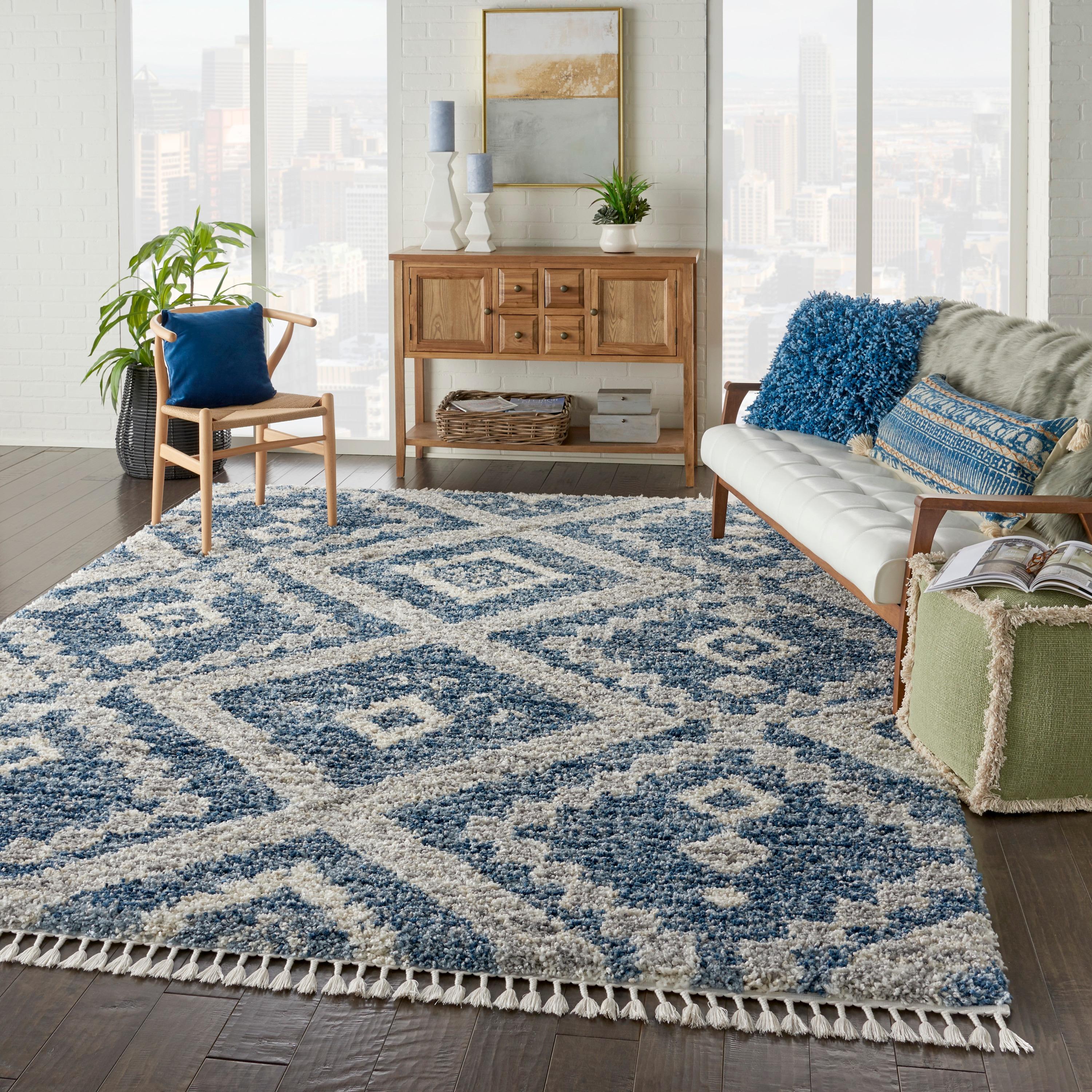 Nourison Scandinavian Shag Shag Denim Blue 7'10" x 10'6" Area Rug, (8x11)