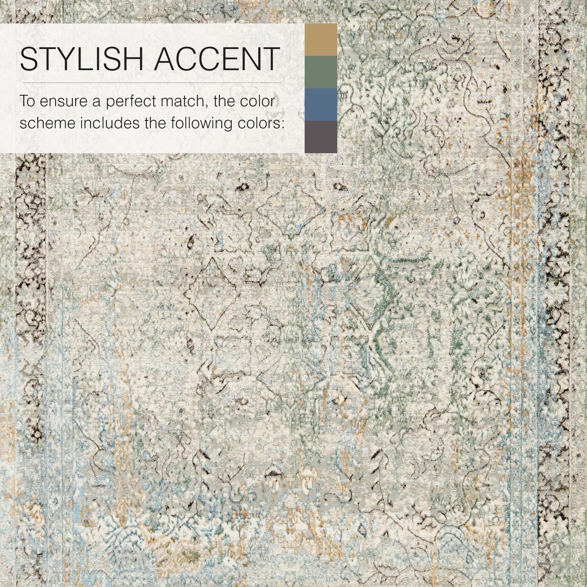 Jaipur Living Melo 9 x 12 (ft) Loomed Polyester Green/Light Gray Rectangular Indoor Medallion Global Area rug