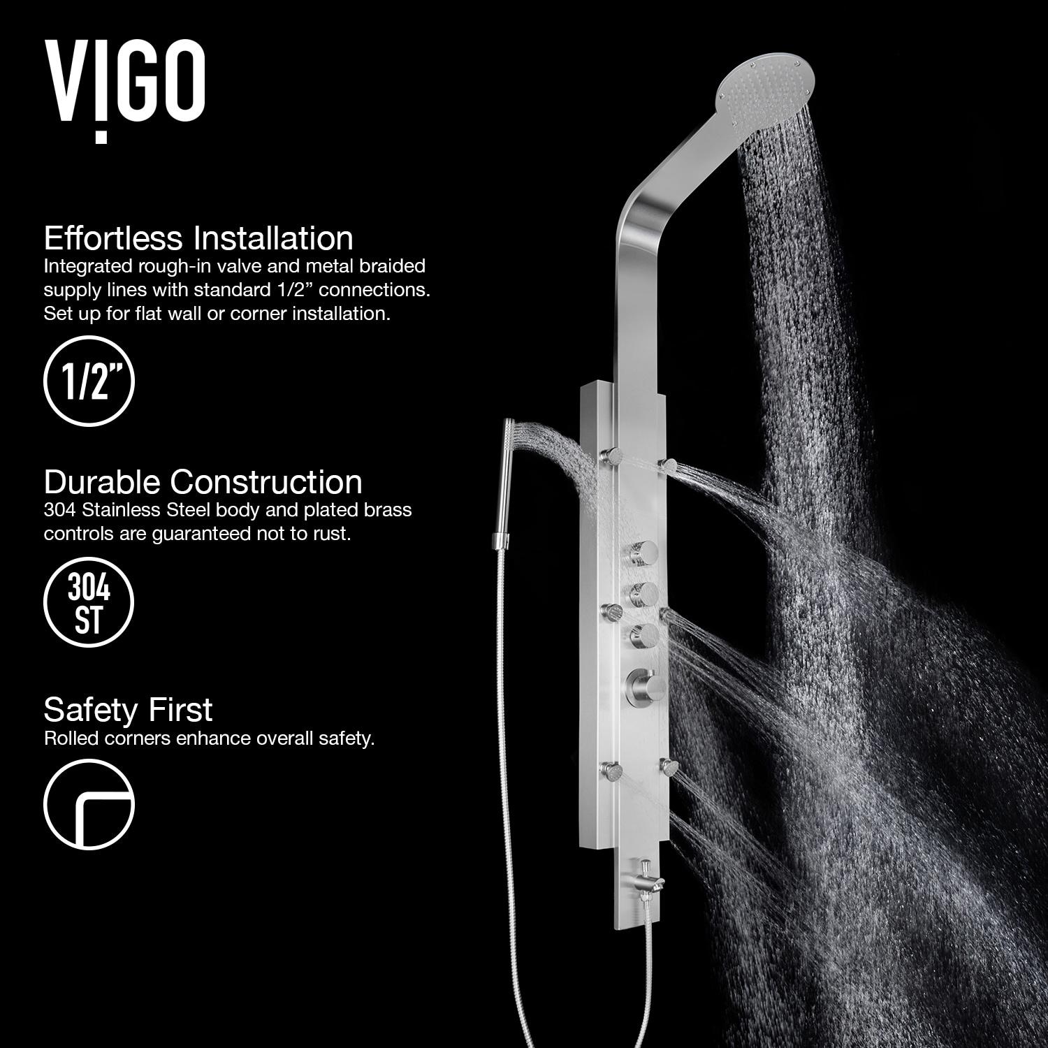 Mateo 60" H X 7" W 6-Jet Shower System & Tub Filler with Hand Shower Wand and Rainfall Shower Head