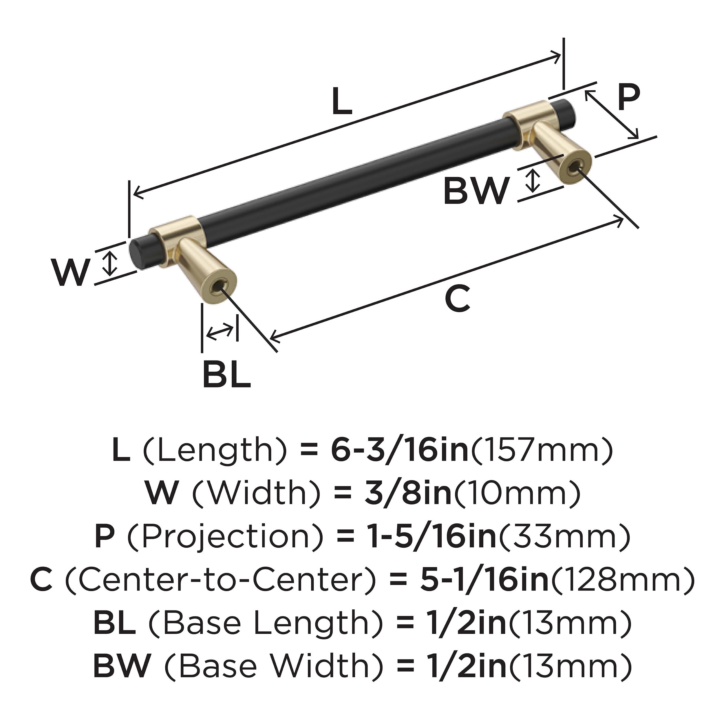 Amerock Mergence 5-1/16 inch (128mm) Center-to-Center Matte Black/Golden Champagne Cabinet Pull