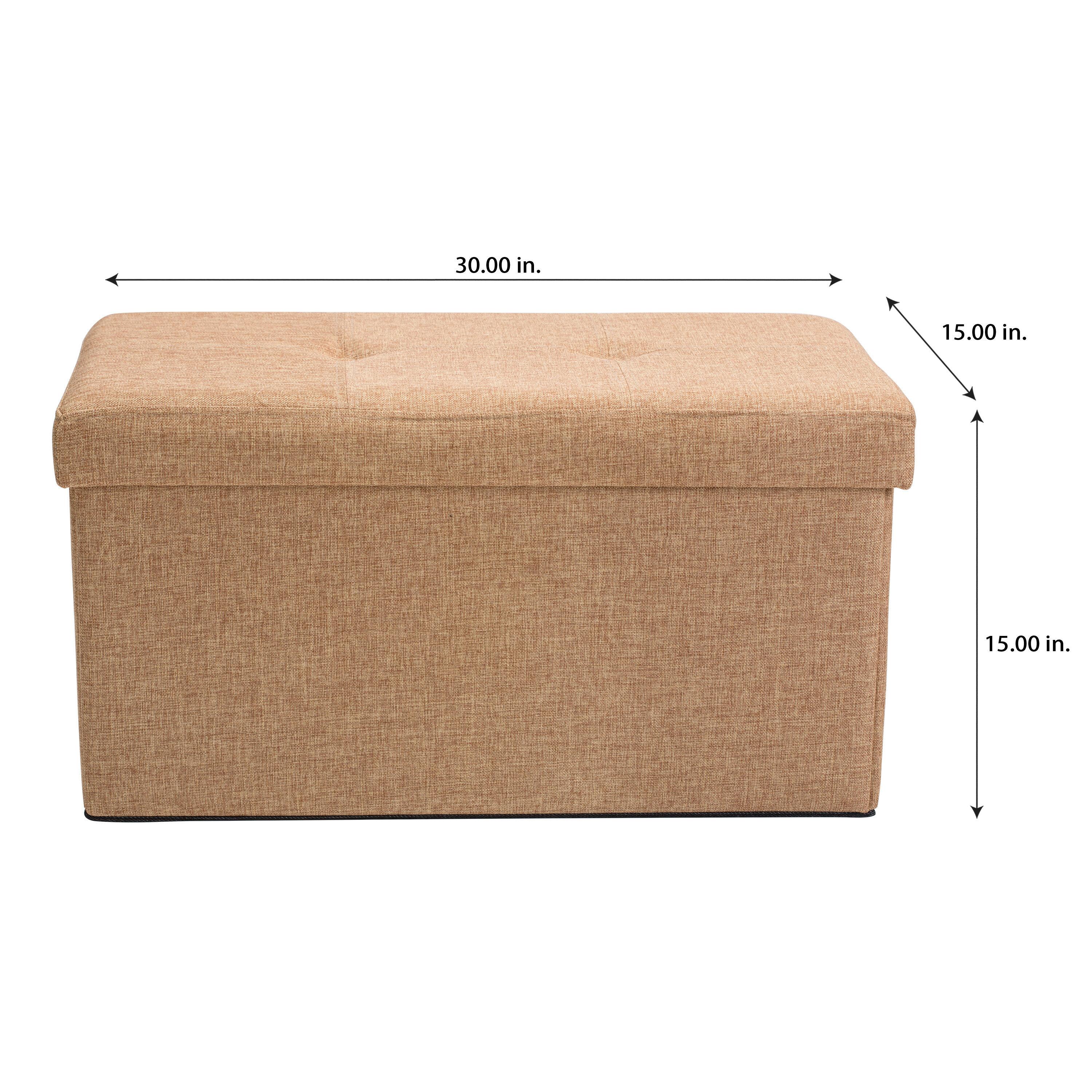 Simplify Faux Linen Double Folding Storage Ottoman in Camel