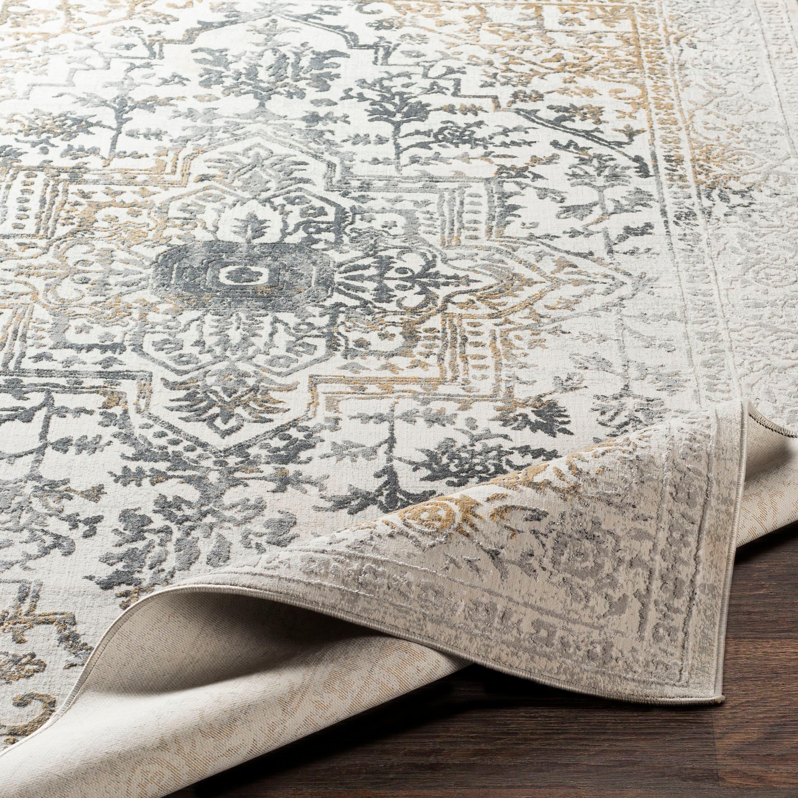 Luxurious Gray Viscose Rectangular Area Rug, 79" x 114"