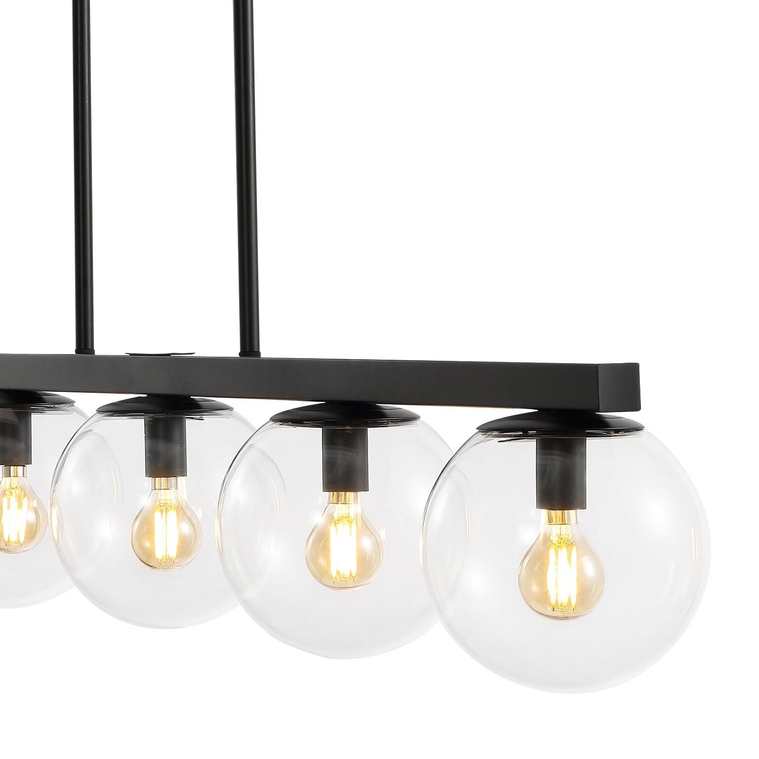 JONATHAN Y Luca Parisian 45.5" 5-Light Modern Glam Iron Globe Linear LED Pendant, Black/Clear