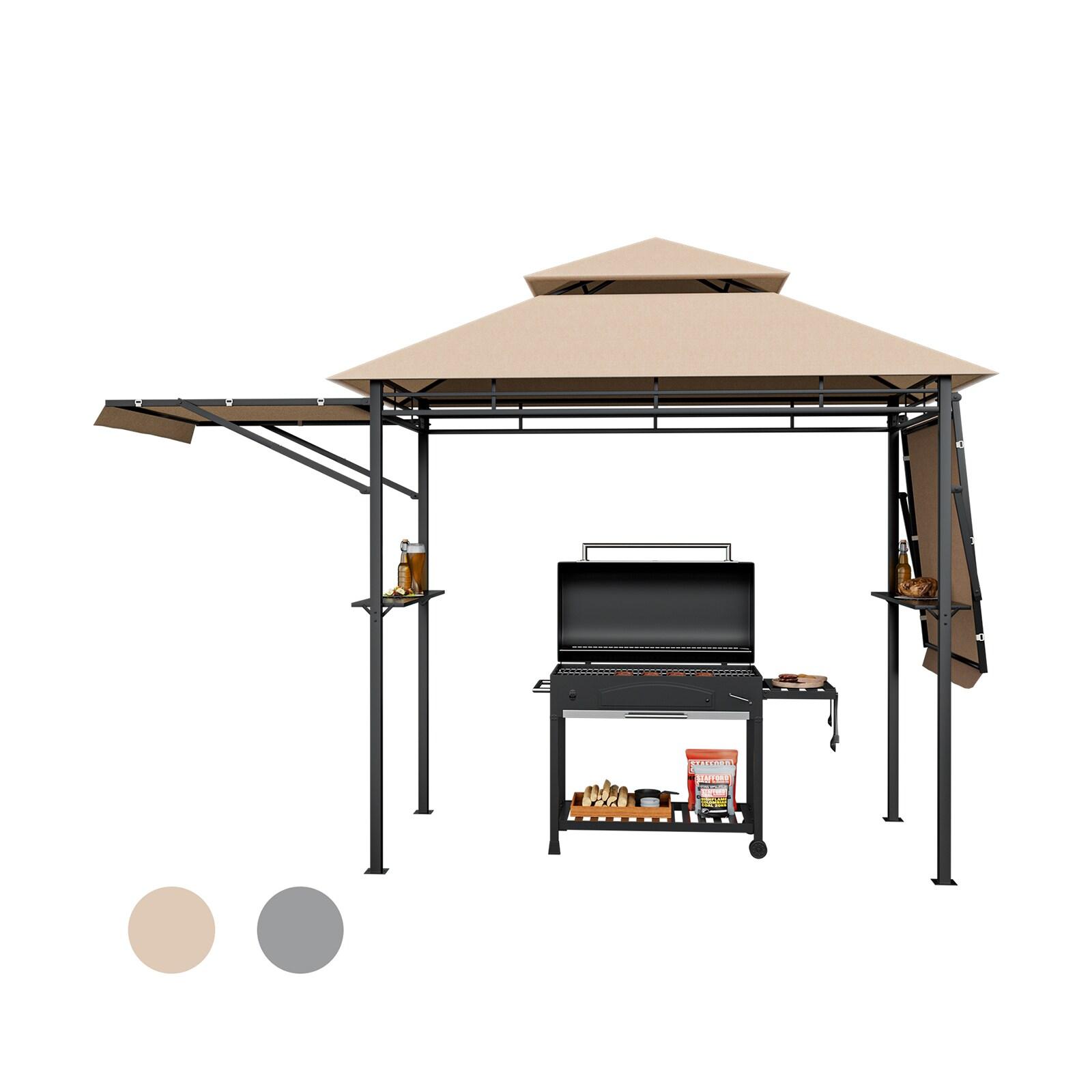 Canddidliike 13.5 x 4 Feet Patio BBQ Grill Gazebo Canopy with Dual Side Awnings-Beige, Outdoor Party Event Tents for Outside Party Waterproof Tent BBQ Shelter
