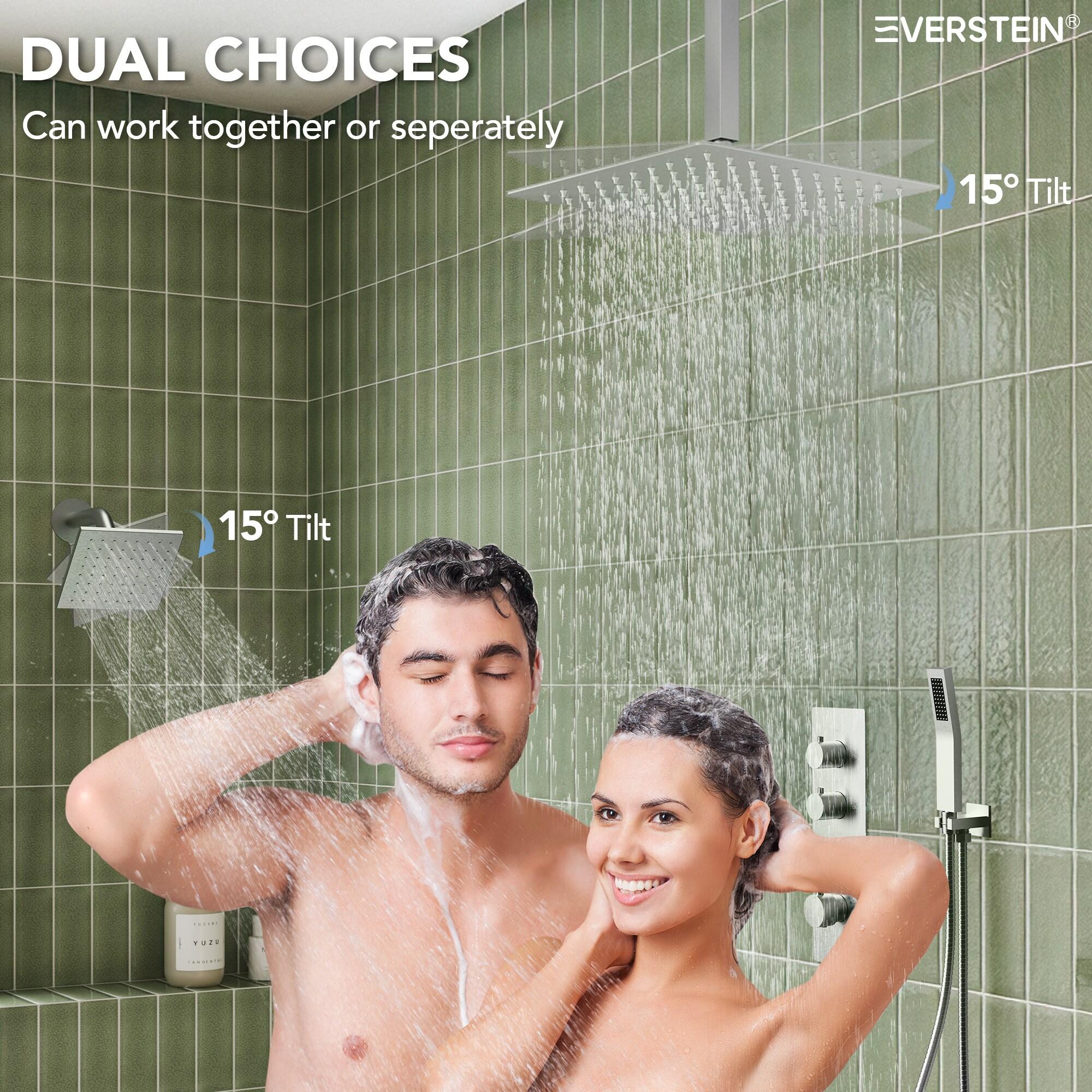 DualJetSpa 15-Spray Patterns 16" & 6" Dual Shower Head, Shower FaucetSystem with Thermostatic Rough-in Valve and Body Jets