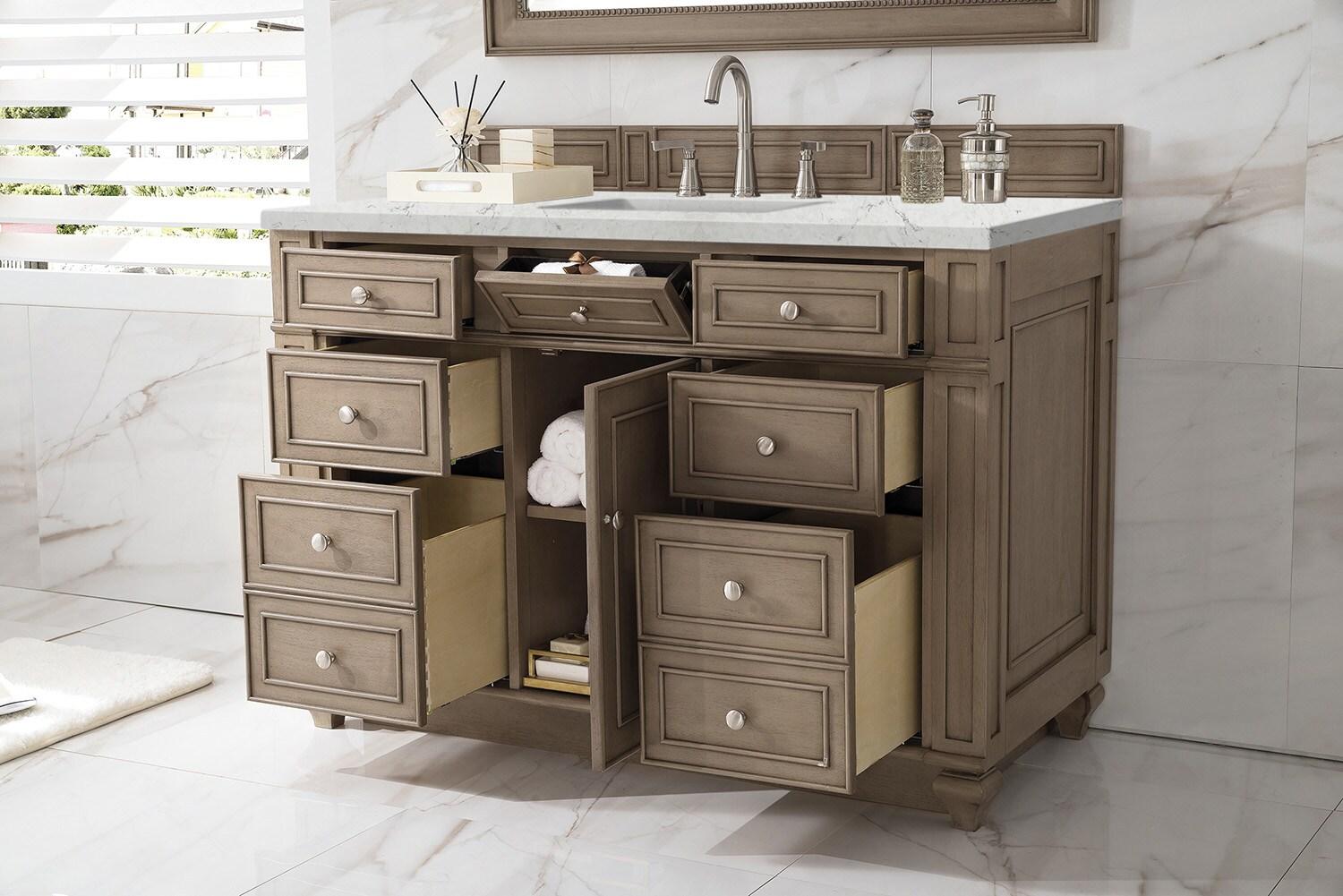 James Martin Vanities 48" Single Vanity, Whitewashed Walnut w/ 3 CM White Zeus Quartz Top