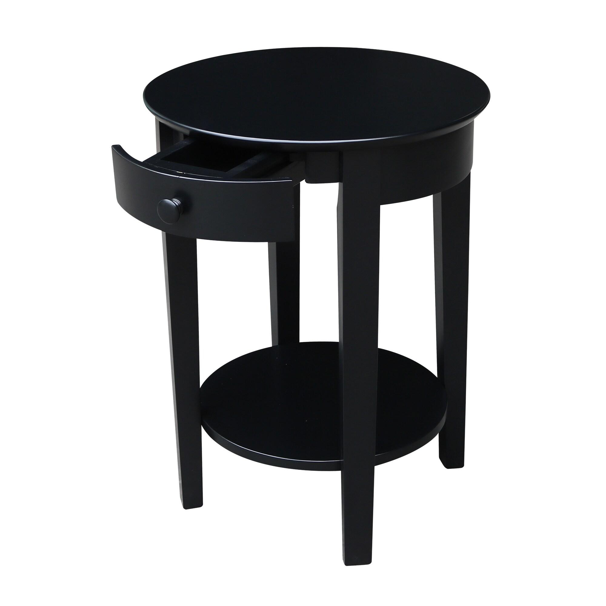 International Concepts Phillips Accent Table with Drawer Black: Solid Parawood, Mid-Century Modern, Square Shape