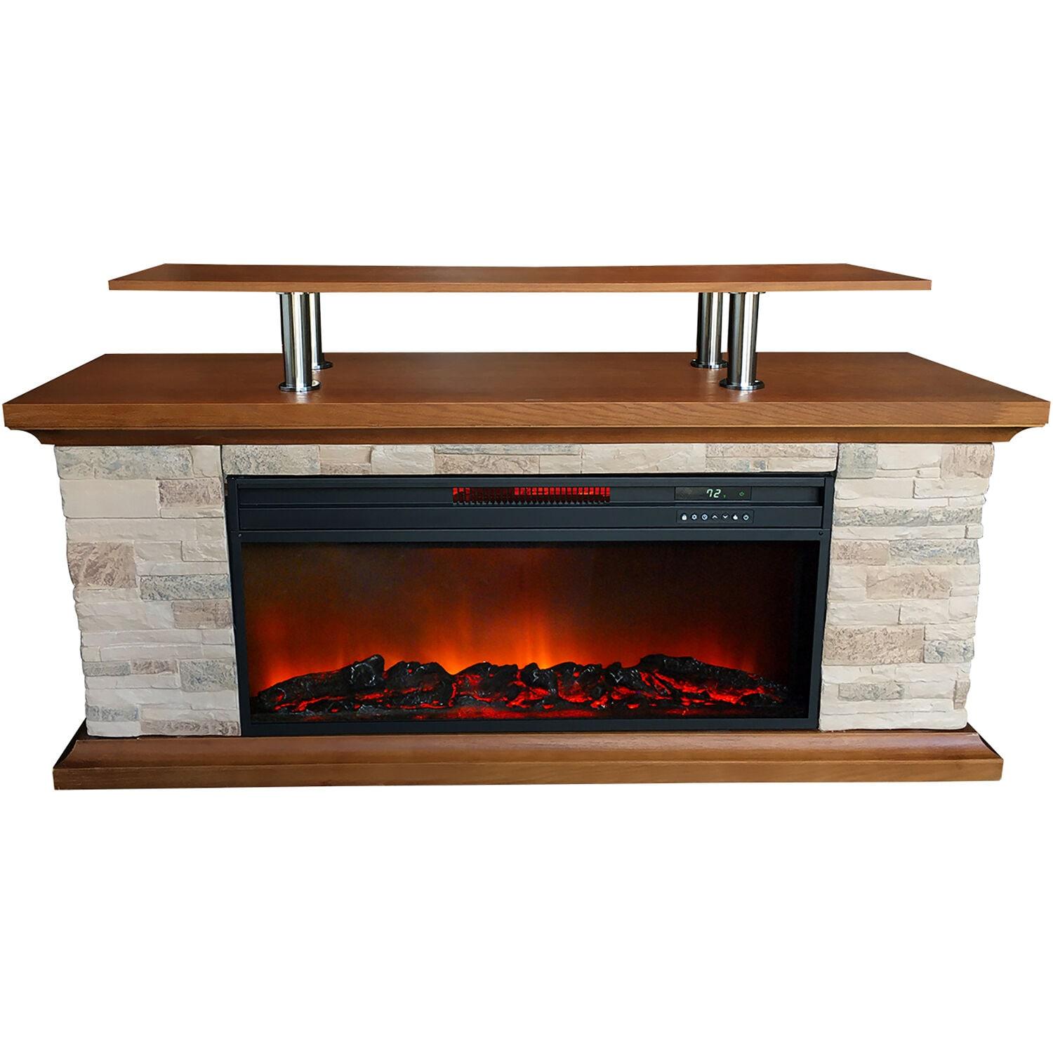 Lifesmart LifeSmart 60" Faux Stone Media Fireplace Heater with Remote Control and Timer, Adjustable Flame