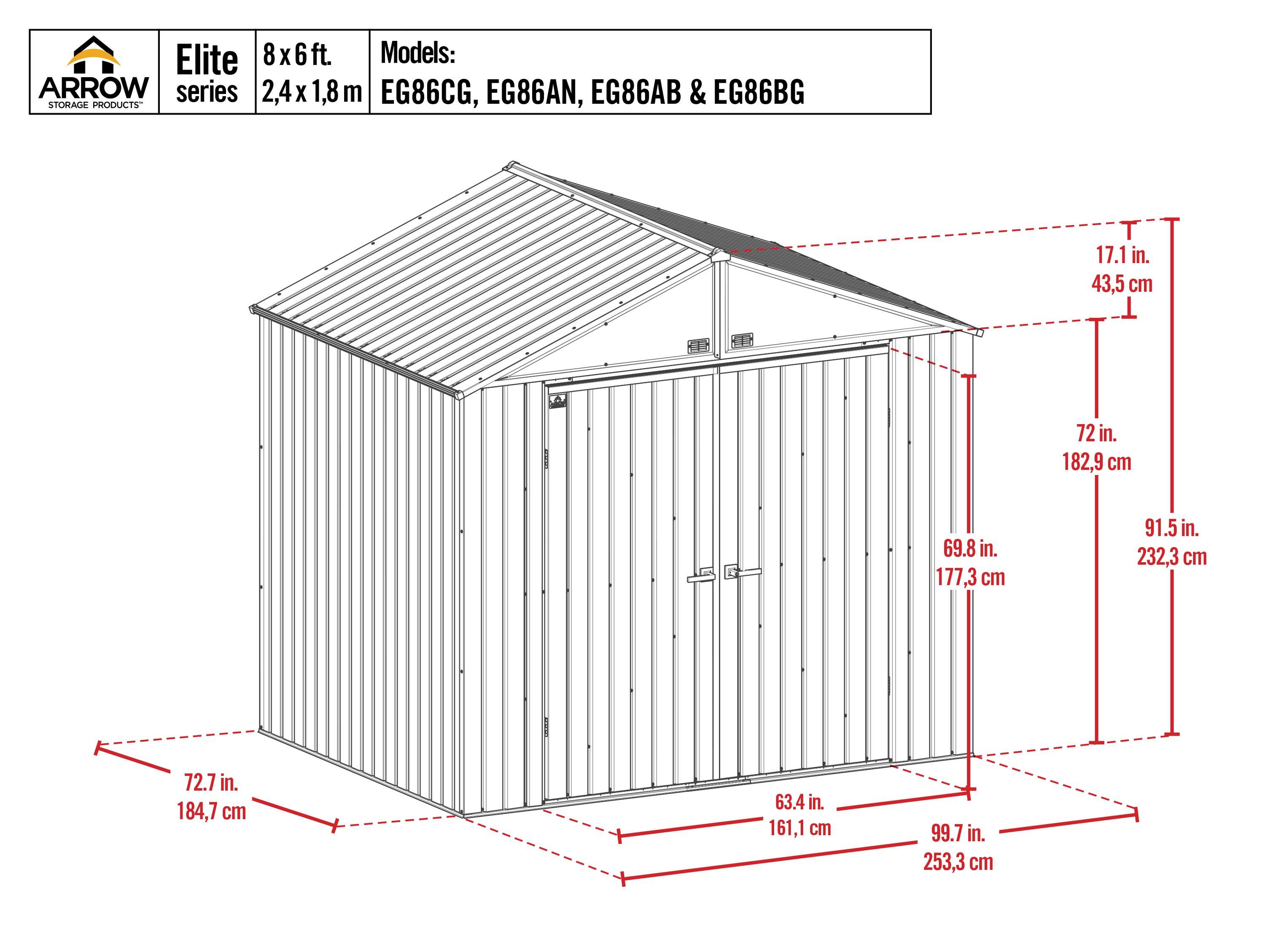 Elite 8.5 ft W x 6 ft D Metal Storage Shed