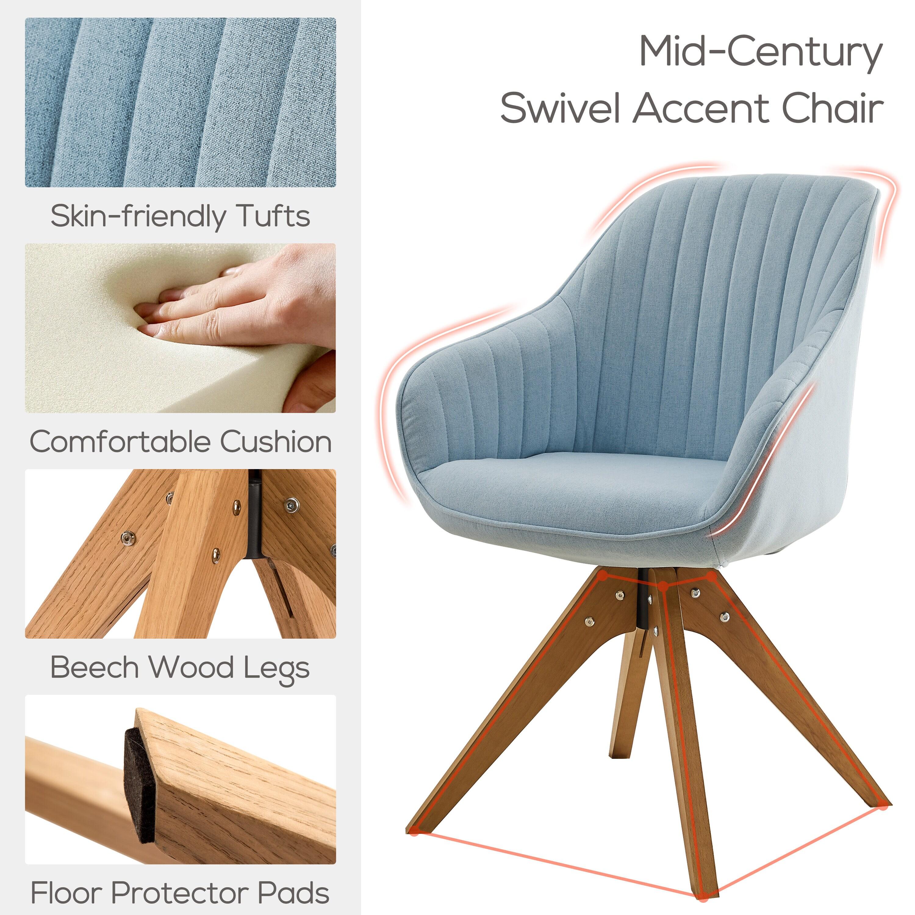 Art Leon Mid Century Accent Chair Fabric Swivel Beech Wood Legs, Light Blue