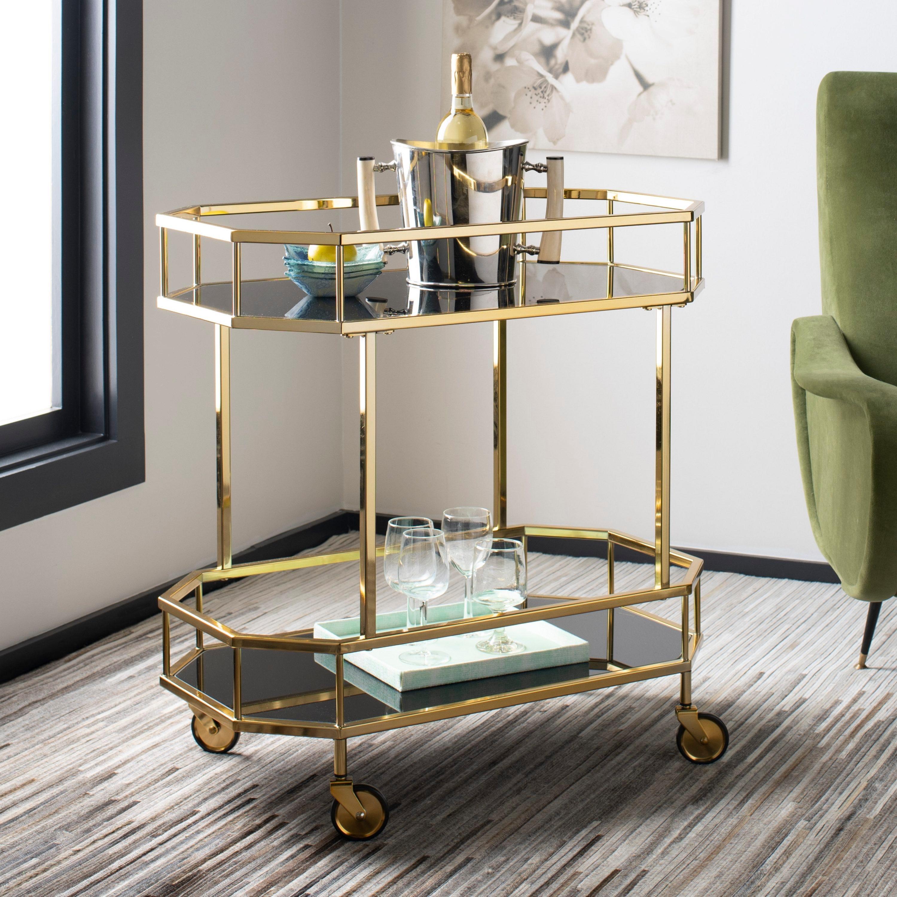Silva 2 Tier Octagon Bar Cart - BCT8004C - Brass/Black - Safavieh
