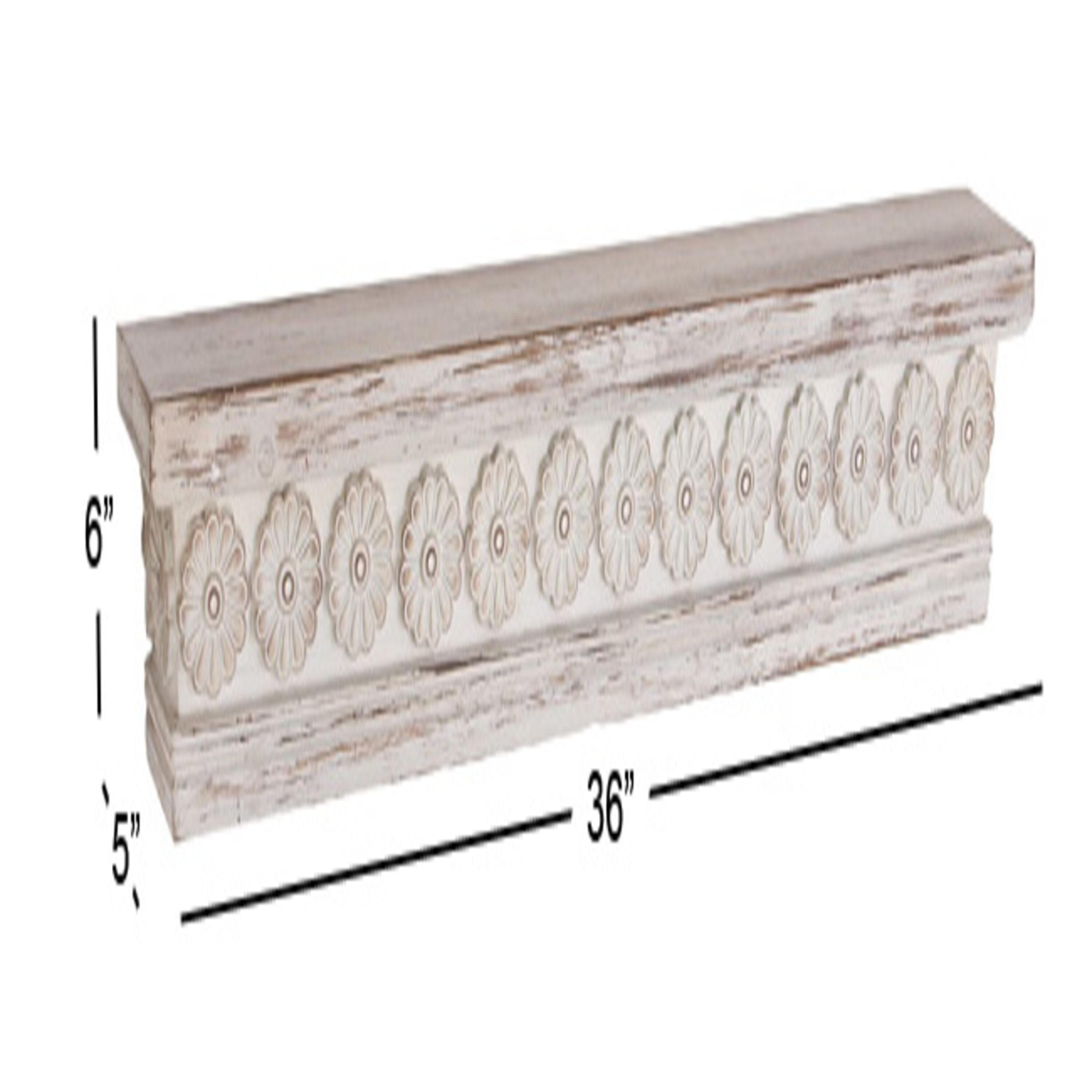 DecMode 36" x 5" Intricate Carved 1-Tier White Floral Wall Shelf