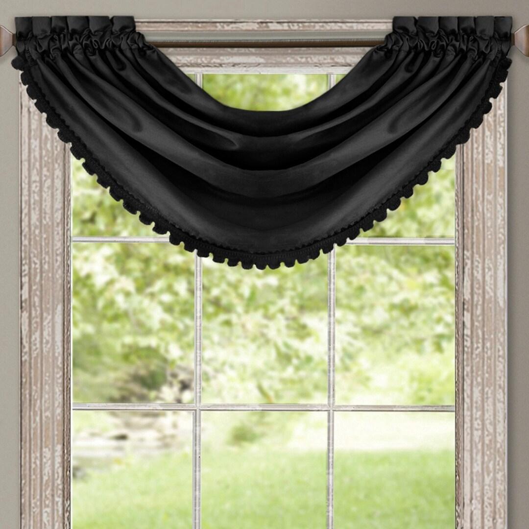 All Seasons Single Waterfall Window Valance - 52" x 36" - Black - Elrene Home Fashions