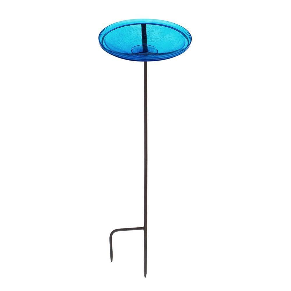 2.5" Reflective Crackle Glass Birdbath Bowl Teal Blue - Achla Designs: Hand-Blown, Weather-Resistant, Freestanding