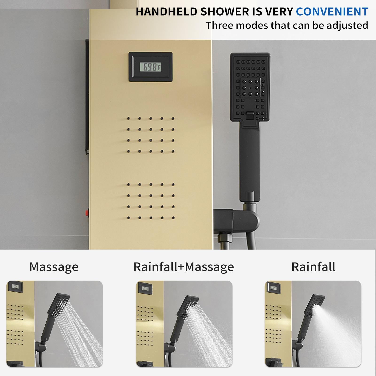 BWE 4-Jet Rainfall Shower Tower Shower Panel System with Rain Waterfall Shower Head and Shower Wand