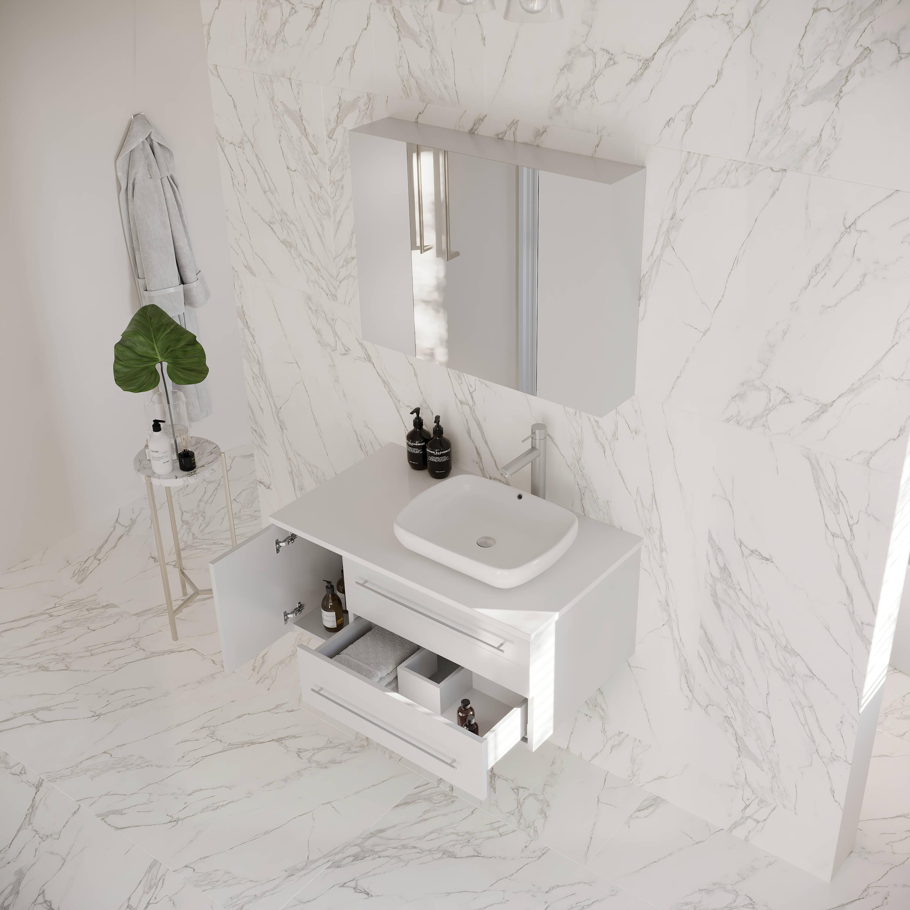 Lucera 36" Wall Mount Single Vessel Sink Right Version Bathroom Vanity with Medicine Cabinet
