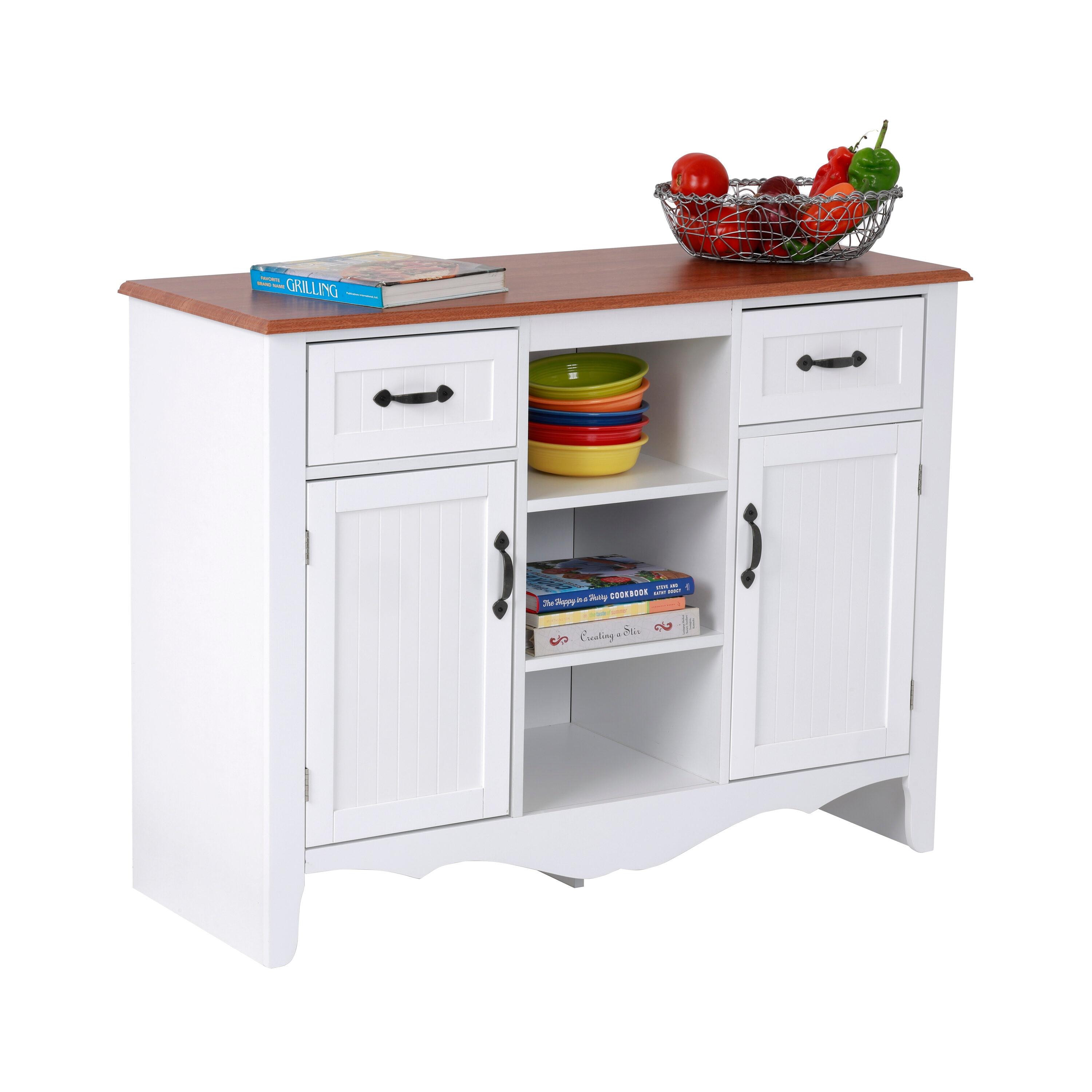 OS Home & Office Furniture Countryside Buffet with Two Drawers & Two Doors, Crisp White with Warm Pine Tops