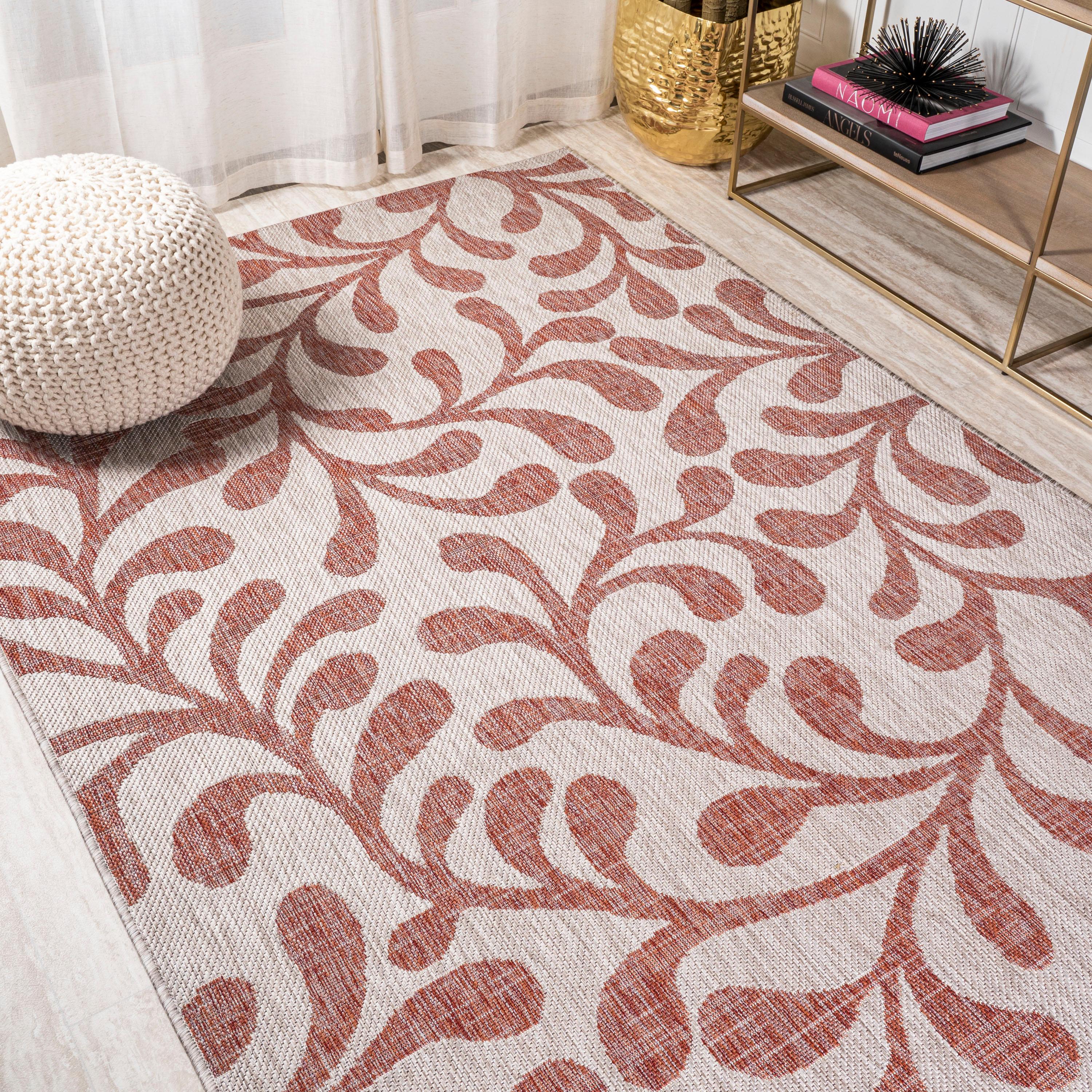 4'x6' Vine All Over Indoor/Outdoor Area Rug, Red/Beige - JONATHAN Y