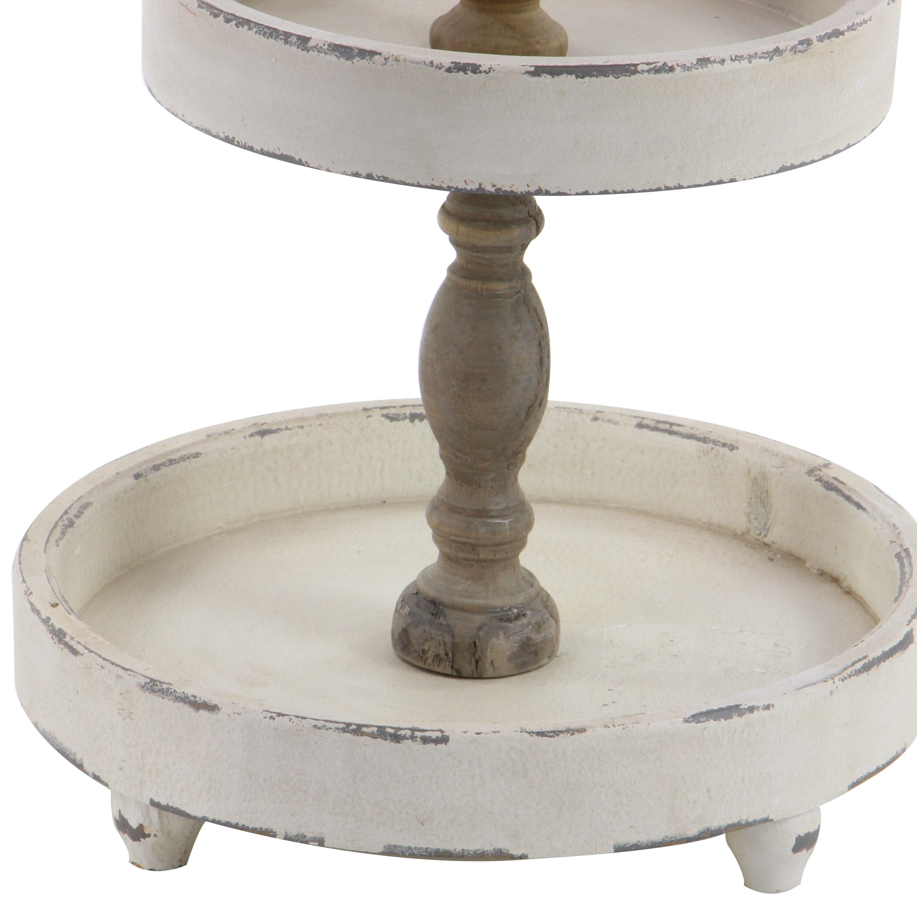 3 Tier Round Distressed Natural Wood Farmhouse Style Serving Trays - Olivia & May