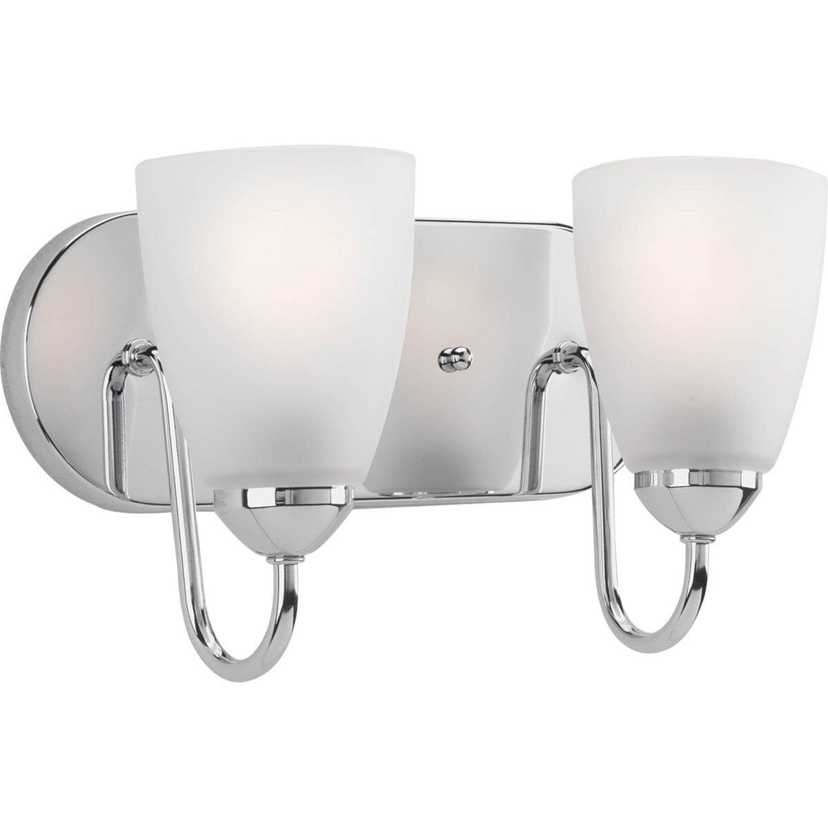 Progress Lighting Gather Collection 2-Light Bath Bracket, Polished Chrome, Etched Glass Shades