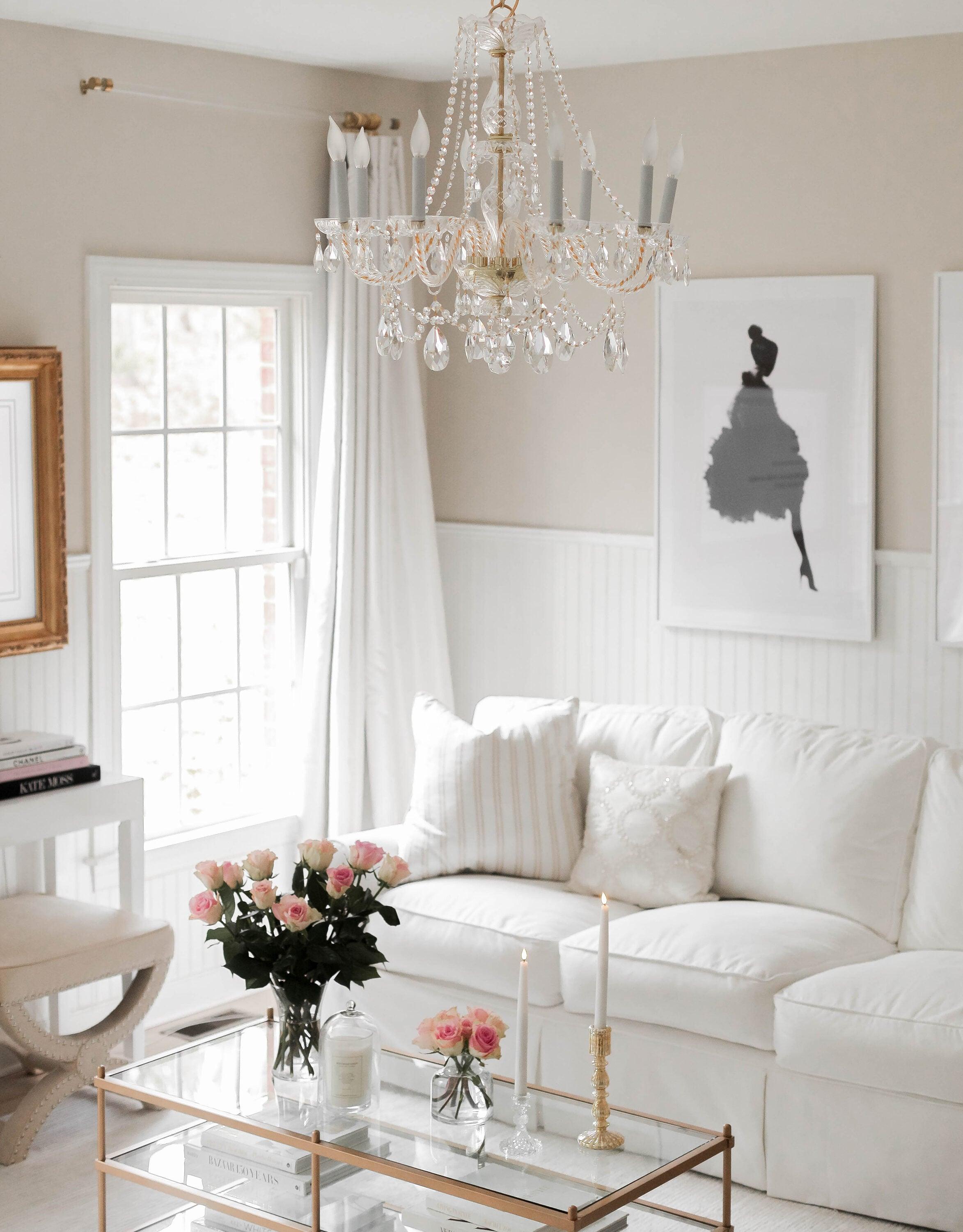 Polished Brass and Crystal 8-Light Chandelier